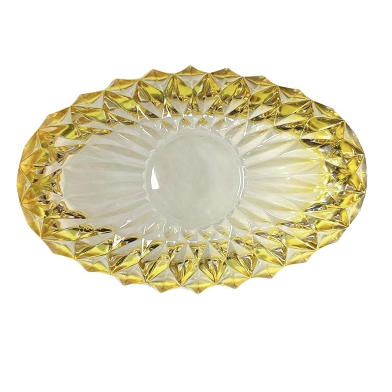 Vintage Faceted Oval Yellow Cut Glass Candy Dish by Walther Glass Germany In Good Condition For Sale In Oklahoma City, OK