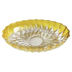 Retro Faceted Oval Yellow Cut Glass Candy Dish by Walther Glass Germany