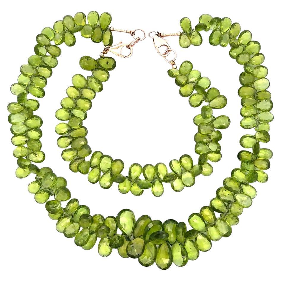 Vintage Faceted Peridot Gold Necklace and Bracelet Set