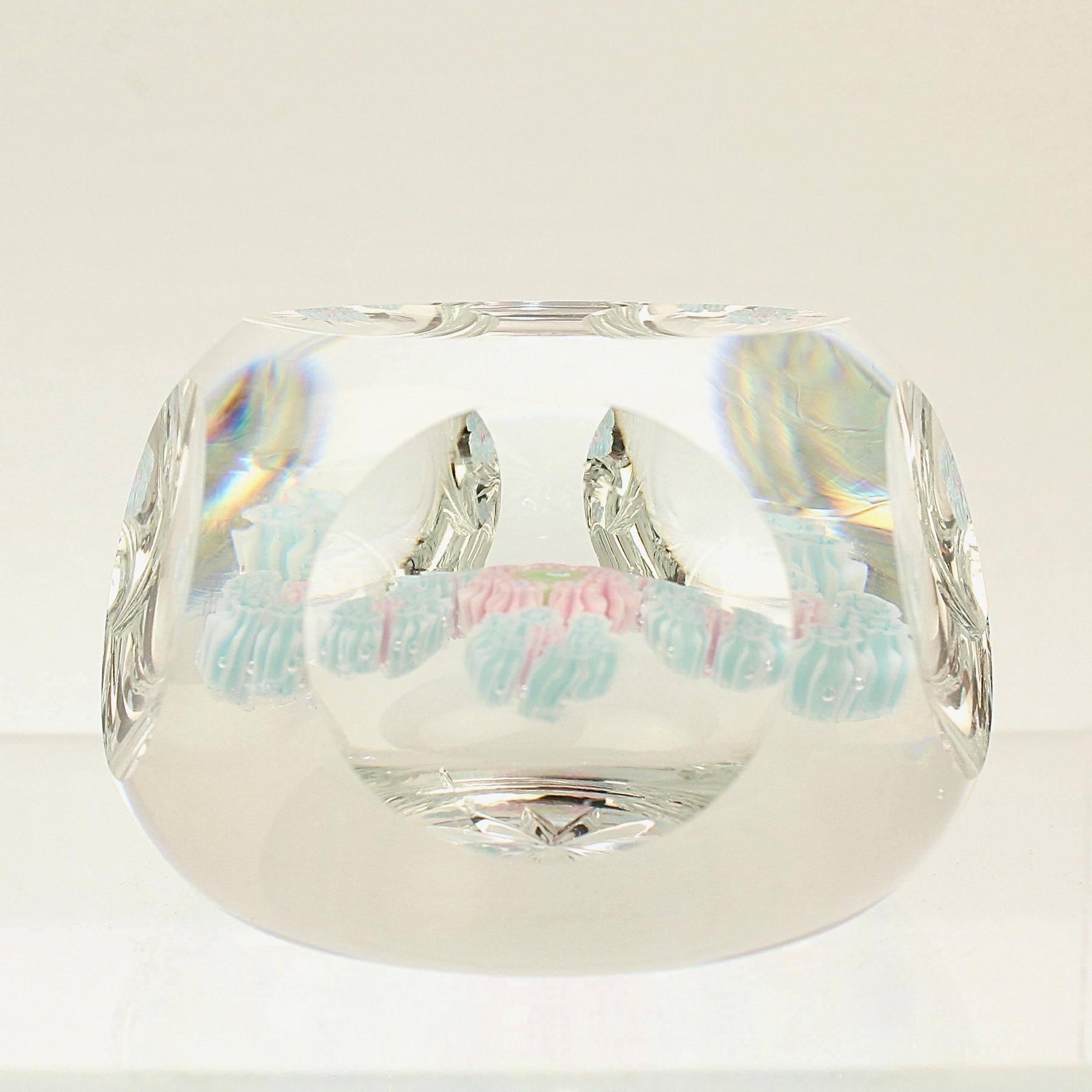 Modern Vintage Faceted Perthshire Spaced Millefiori Art Glass Paperweight For Sale