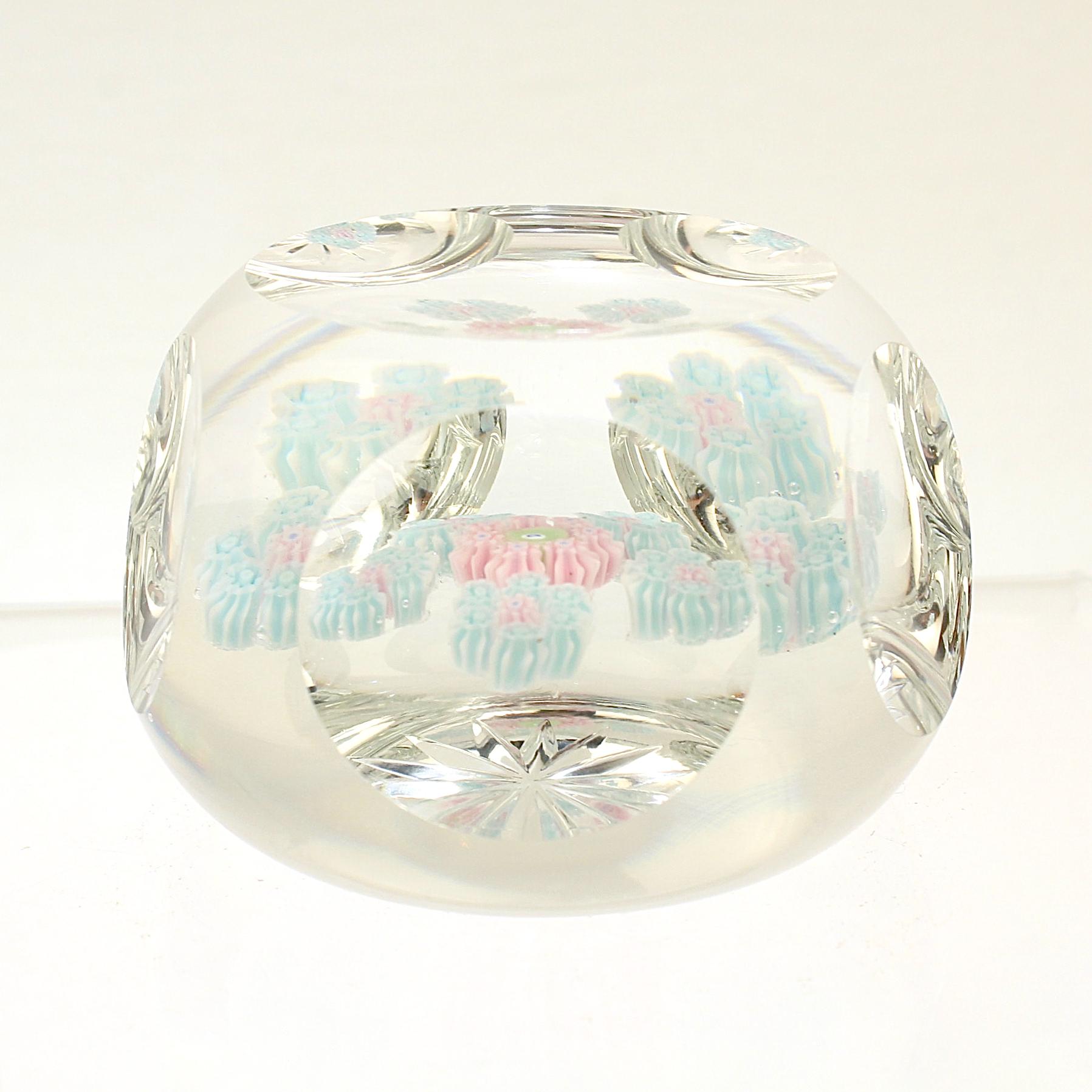 Scottish Vintage Faceted Perthshire Spaced Millefiori Art Glass Paperweight For Sale