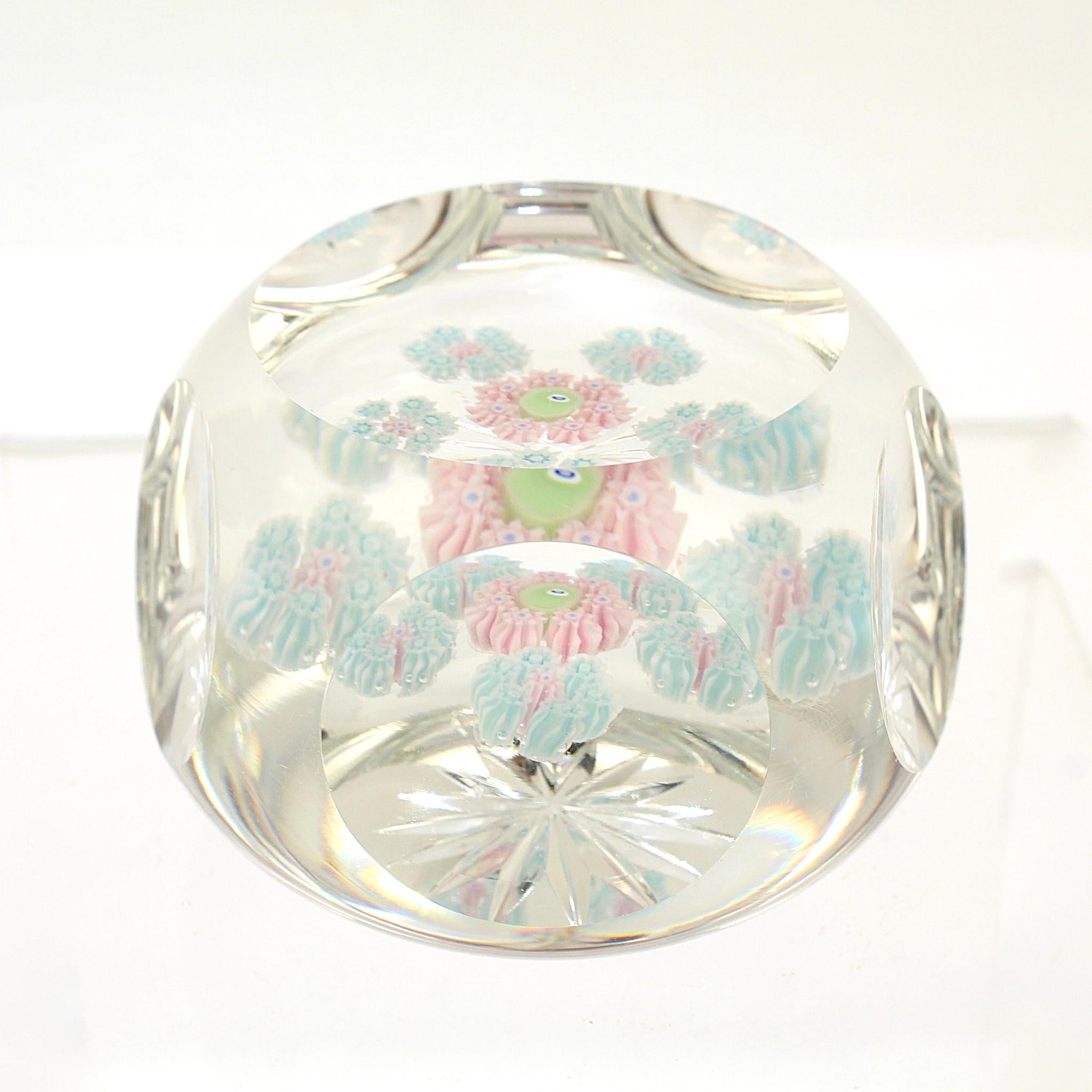 Vintage Faceted Perthshire Spaced Millefiori Art Glass Paperweight In Good Condition For Sale In Philadelphia, PA