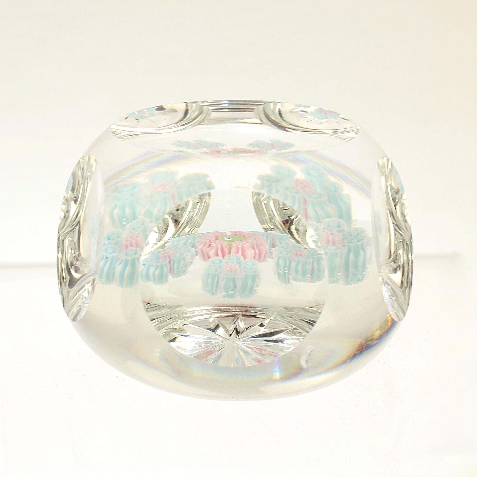 Vintage Faceted Perthshire Spaced Millefiori Art Glass Paperweight For Sale 1