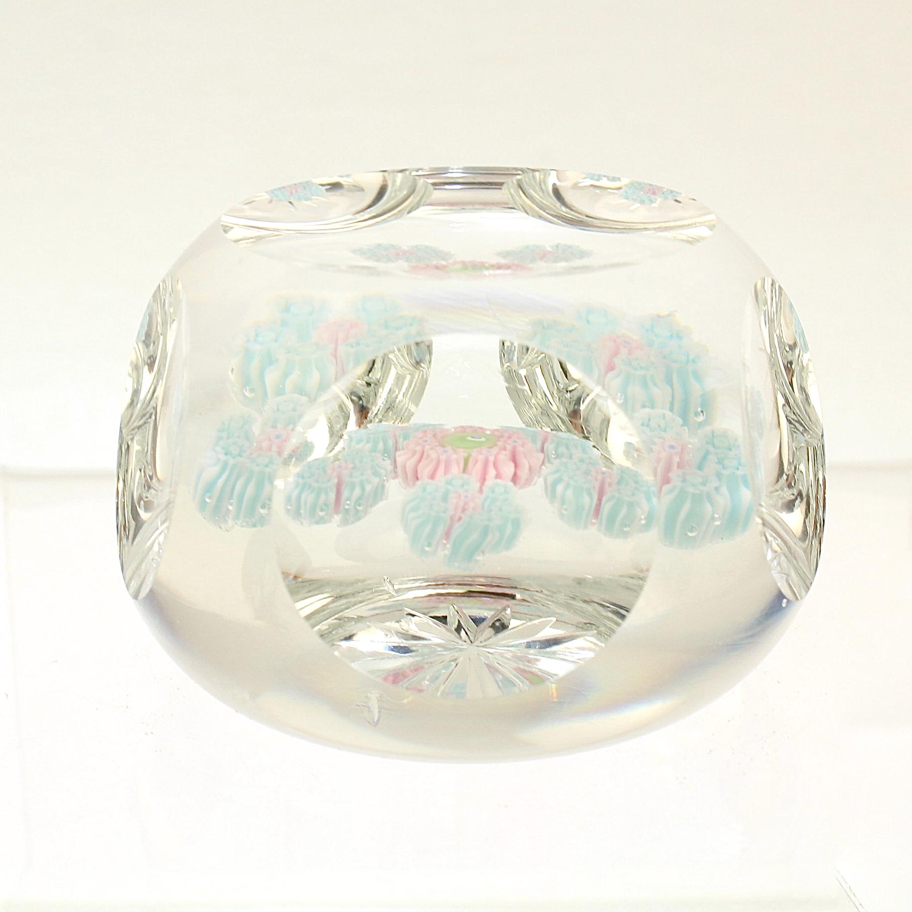 Vintage Faceted Perthshire Spaced Millefiori Art Glass Paperweight For Sale 2