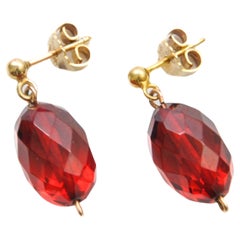 Vintage Faceted Red Amber and Gold Dangle Earrings