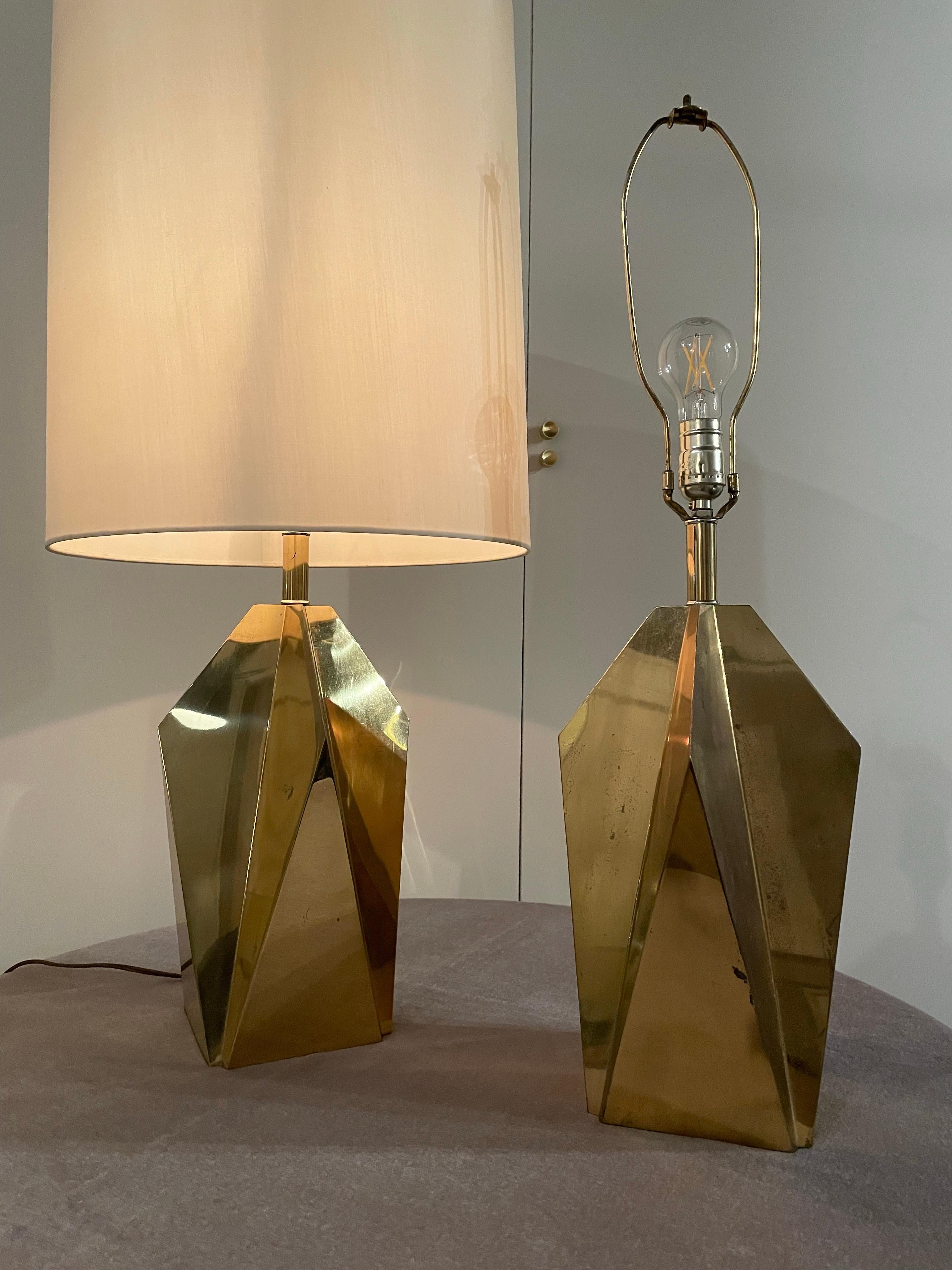 Metalwork Vintage Faceted Table Lamps, Pair For Sale