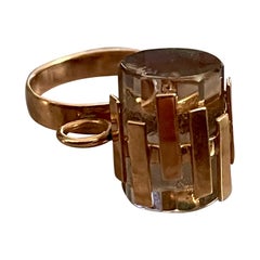 Vintage Faceted Tube-Shaped Smoky Quartz 14 Karat Yellow Gold Fashion Ring