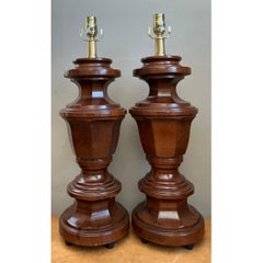 Vintage Faceted Wood Lamps - A Pair