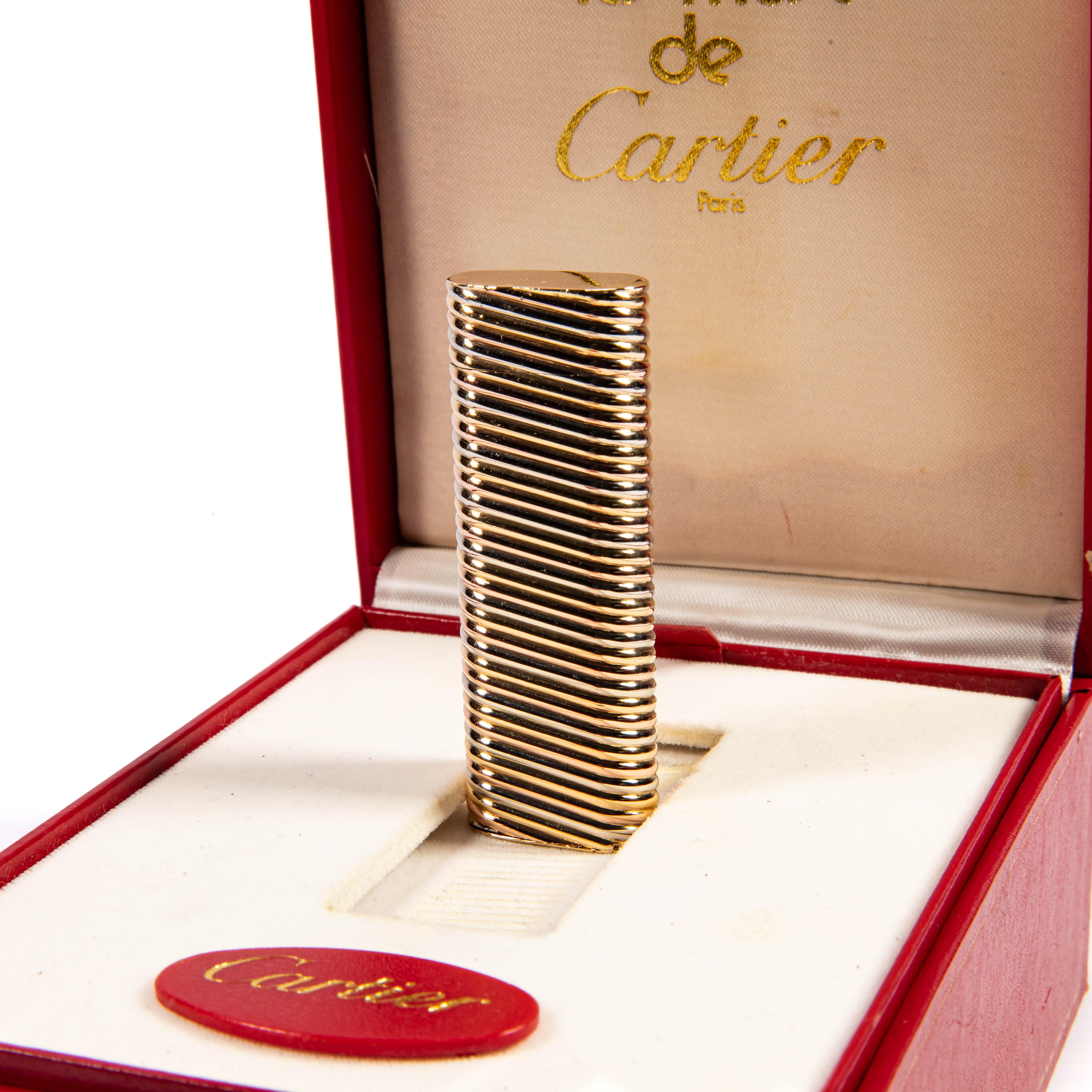 Women's or Men's Vintage Factory 18k Solid Gold CARTIER Trinity Lighter in Box 1970s For Sale