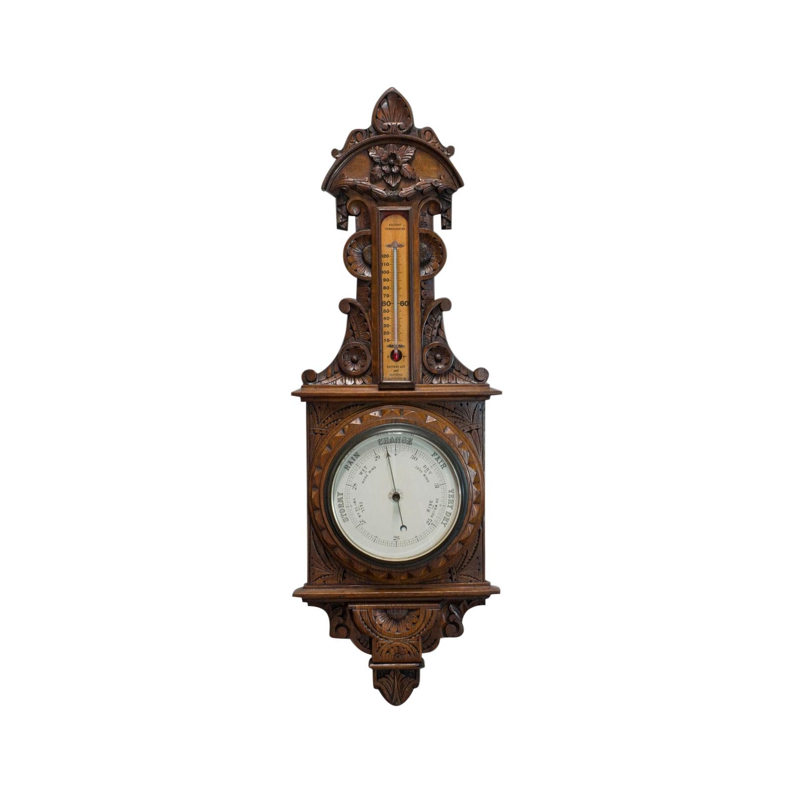 Vintage Factory Barometer, English, Oak, Banjo, Official, Factory Act 1937 For Sale