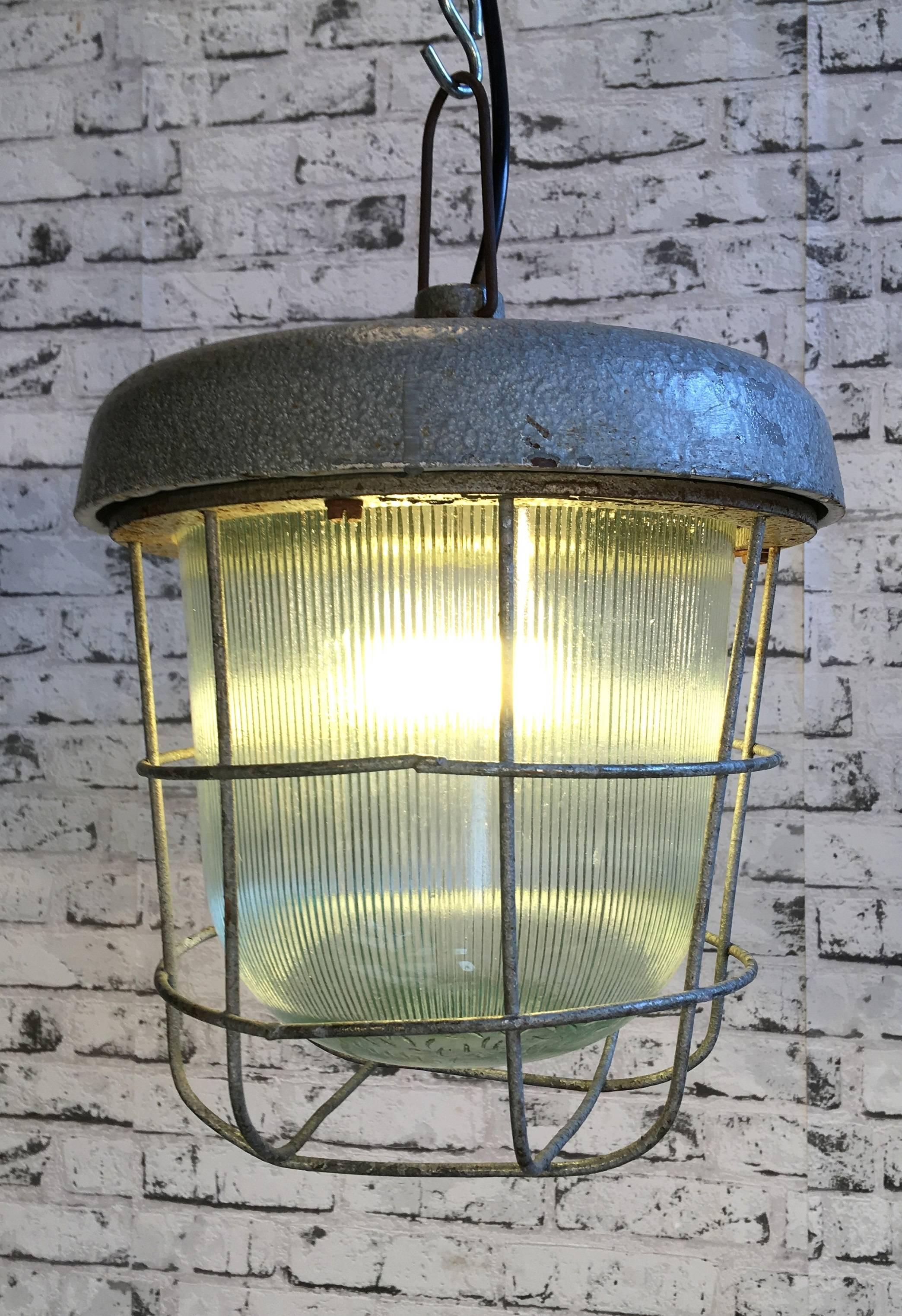 Glass Vintage Factory Hanging Lamp, 1960s