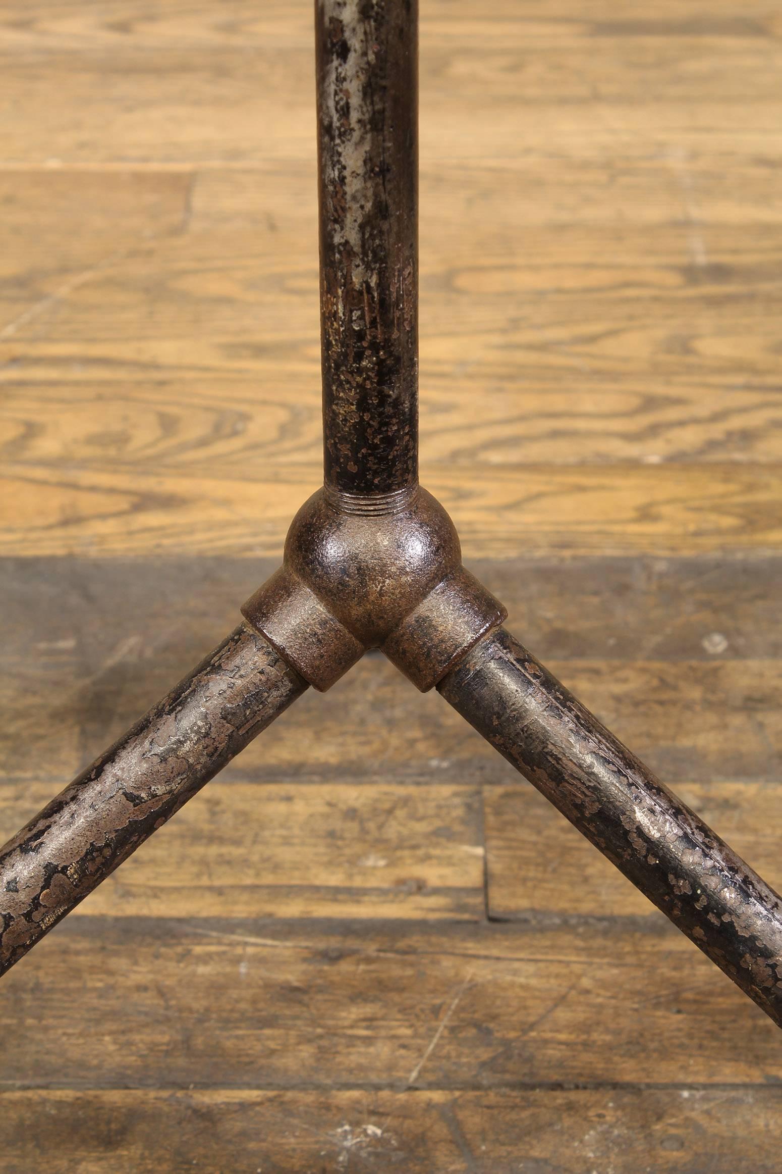 Three Pole Factory Stool Vintage Shop Industrial Style, Steel and Wood In Distressed Condition In Oakville, CT