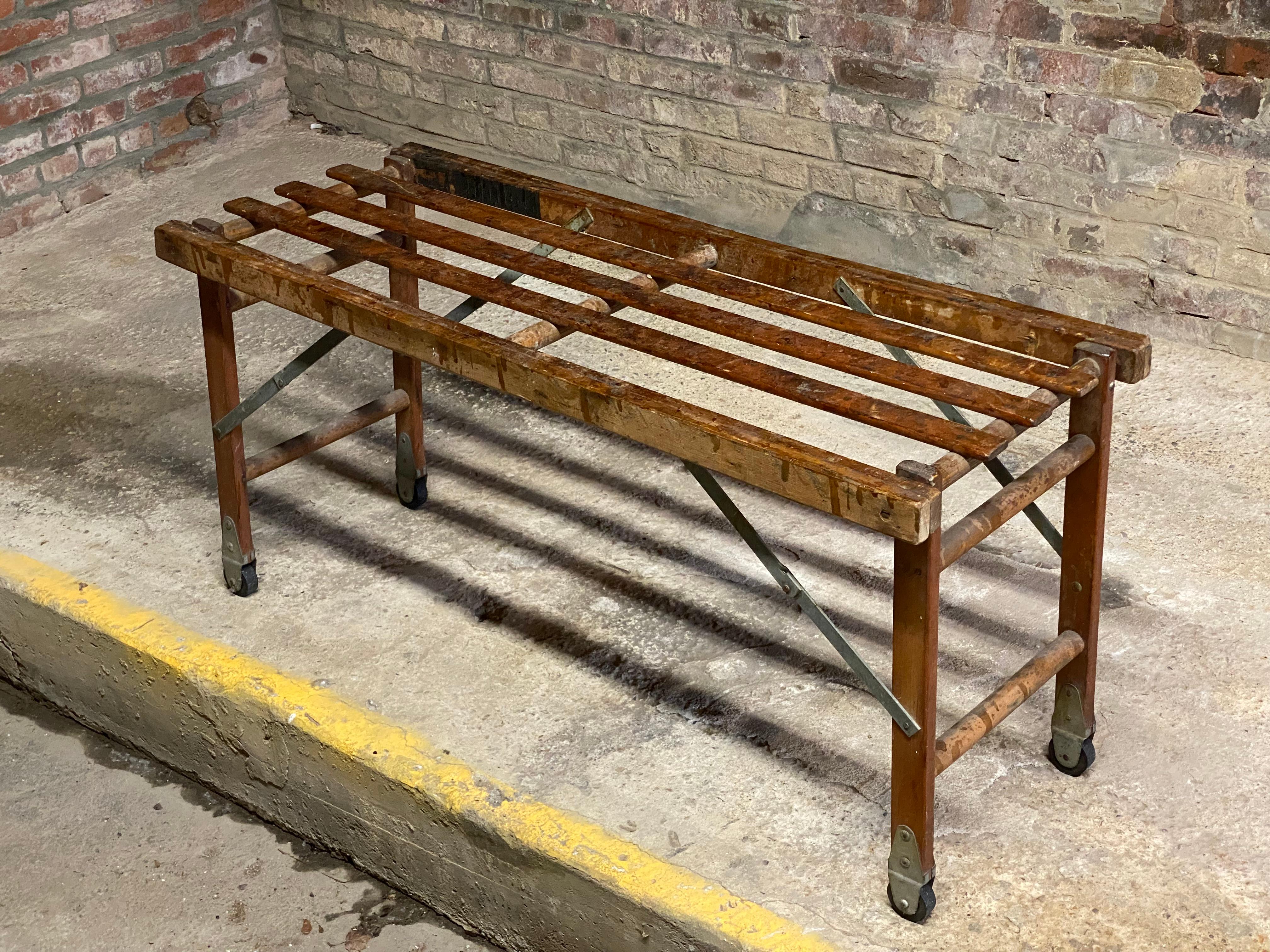 Vintage Factory Slat Folding Table In Distressed Condition For Sale In Garnerville, NY