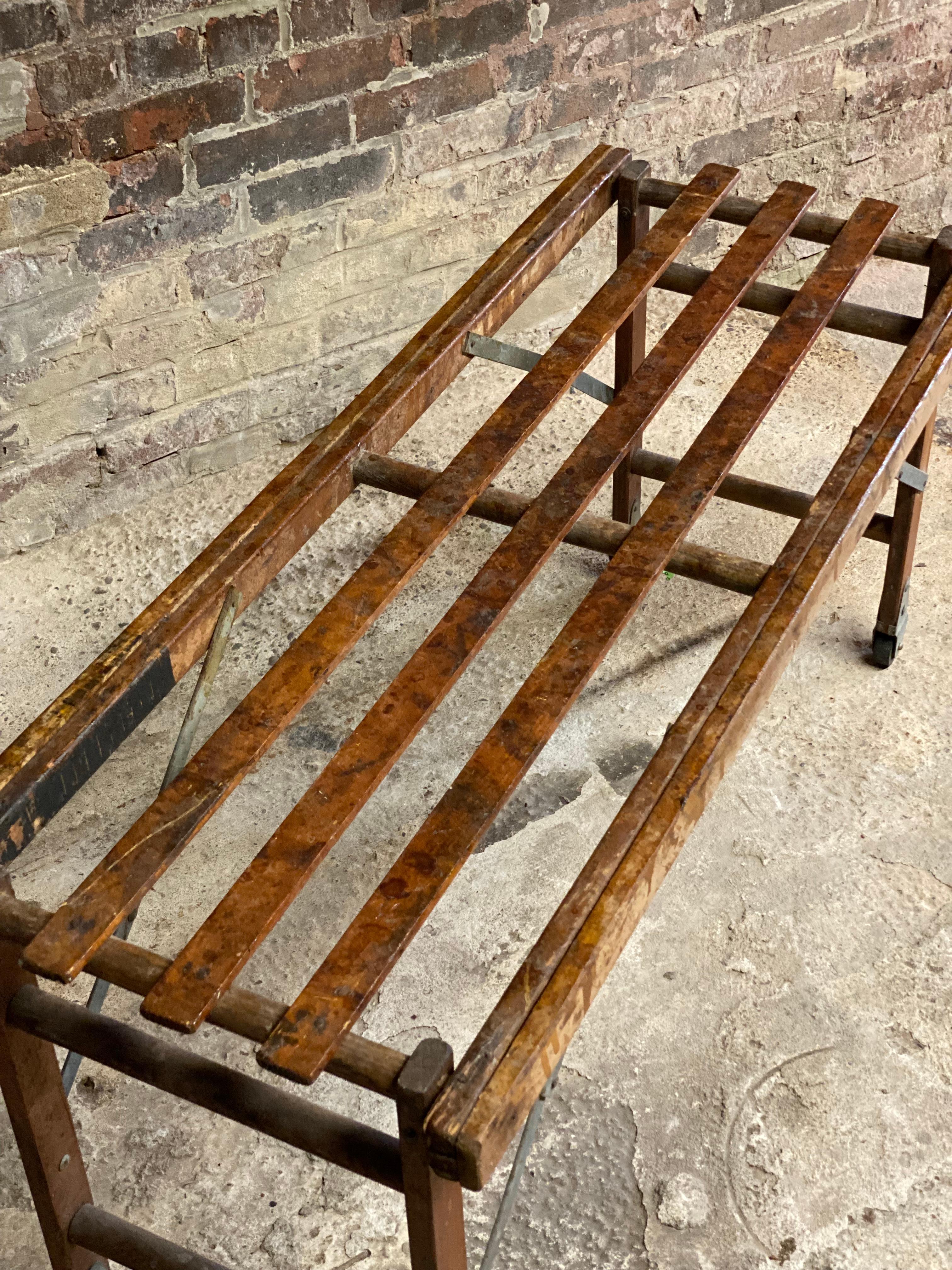 Mid-20th Century Vintage Factory Slat Folding Table For Sale