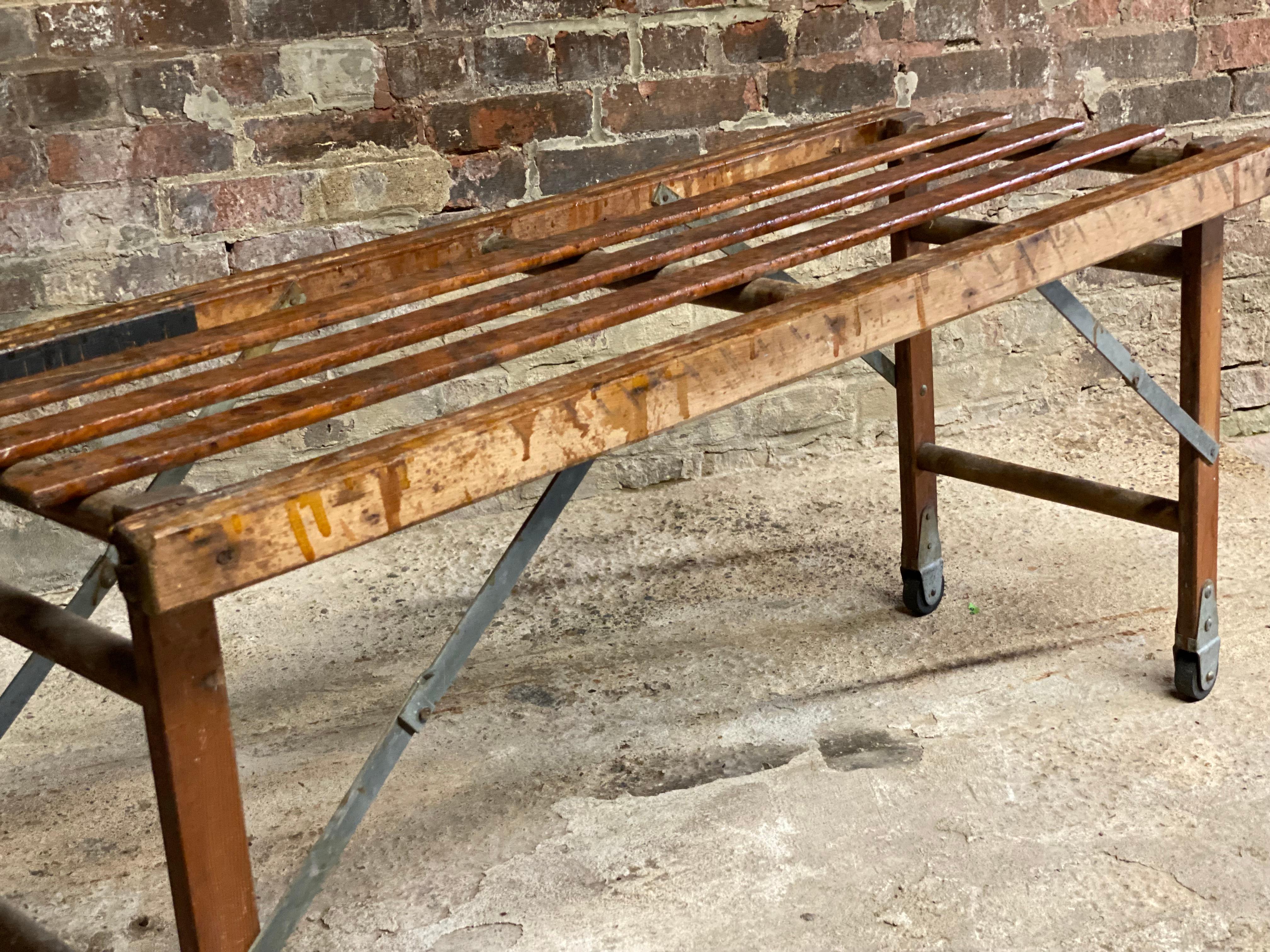Steel Vintage Factory Slat Folding Table For Sale