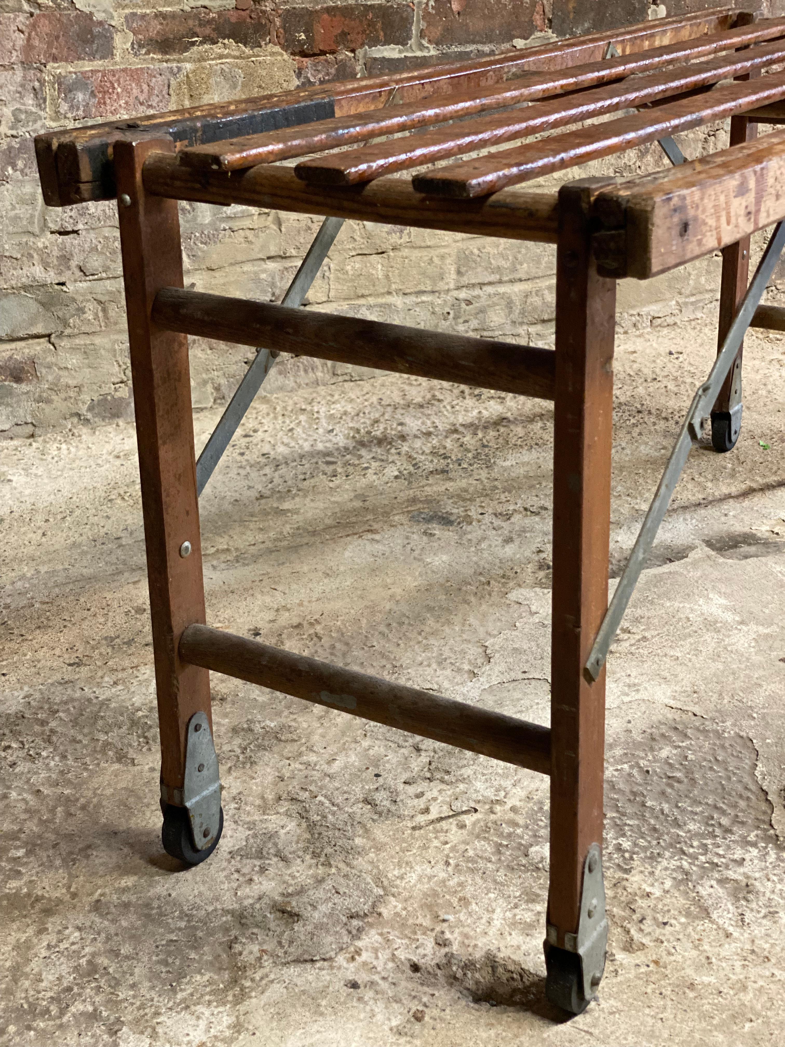 Vintage Factory Slat Folding Table For Sale 1