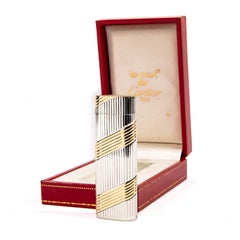 Vintage Factory Solid Silver 18k Gold CARTIER Les Must Lighter in Box 1970s