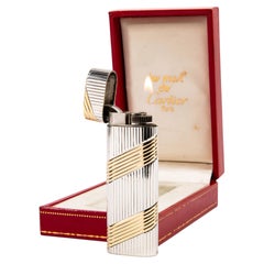 Vintage Factory Solid Silver 18k Gold CARTIER Les Must Lighter in Box 1970s