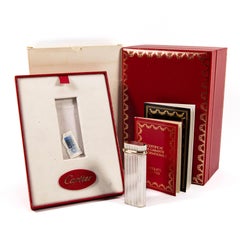 Vintage Factory Solid Silver 18k Gold CARTIER Les Must Lighter in Box 1980s