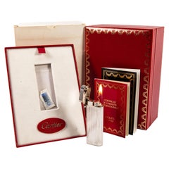 Vintage Factory Solid Silver 18k Gold CARTIER Les Must Lighter in Box 1980s