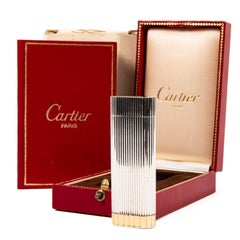 Vintage Factory Solid Silver and 18k Gold Cartier Les Must Lighter in Box 1970s