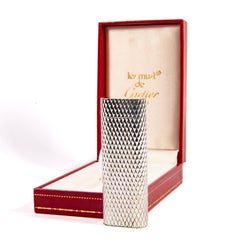 Vintage Factory Solid Silver CARTIER Les Must Lighter in Box 1970s