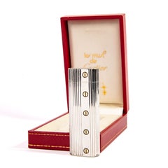 Vintage Factory Solid Silver CARTIER Les Must Lighter in Box 1970s