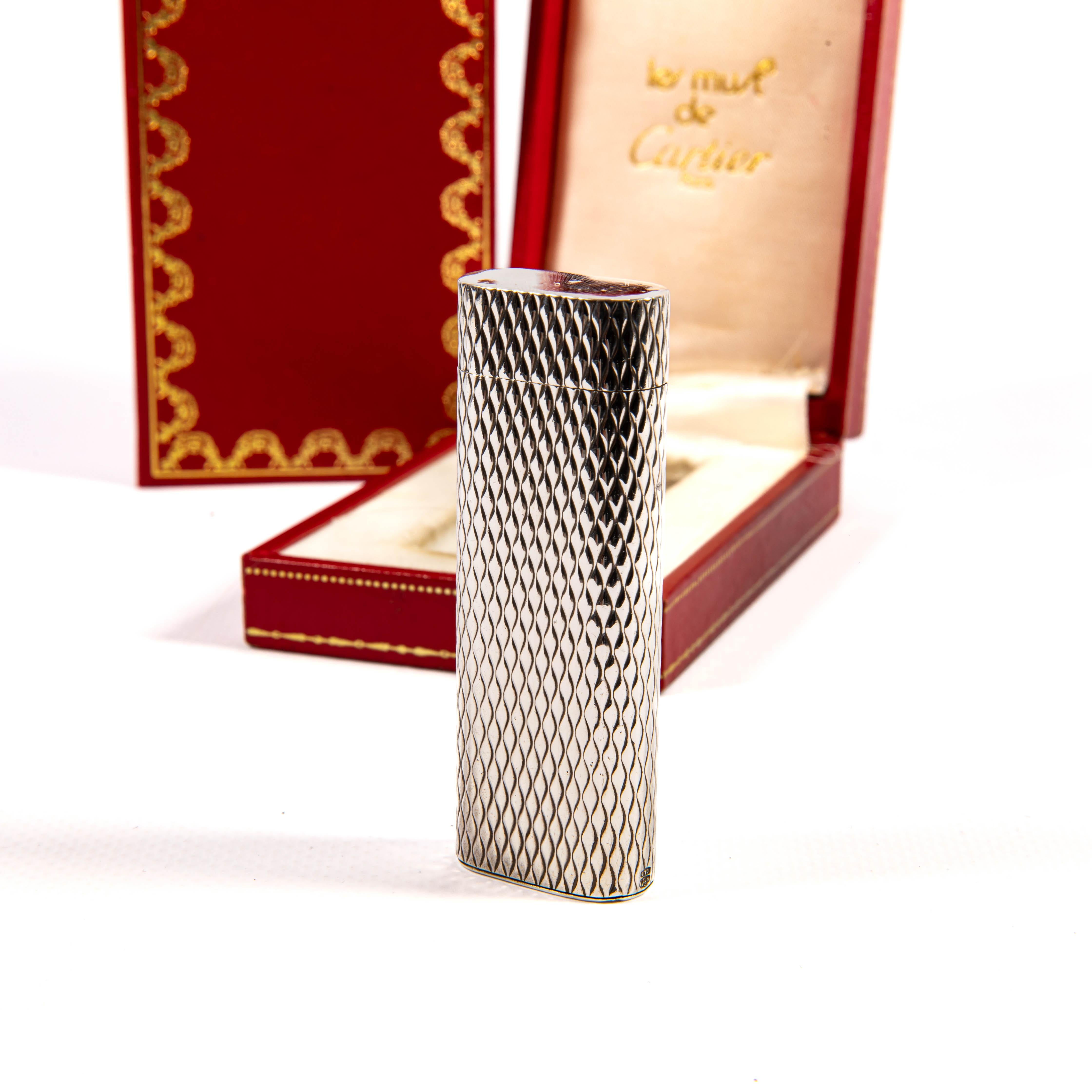 Vintage Factory Solid Silver CARTIER Les Must Lighter in Box 1970s en vente 1