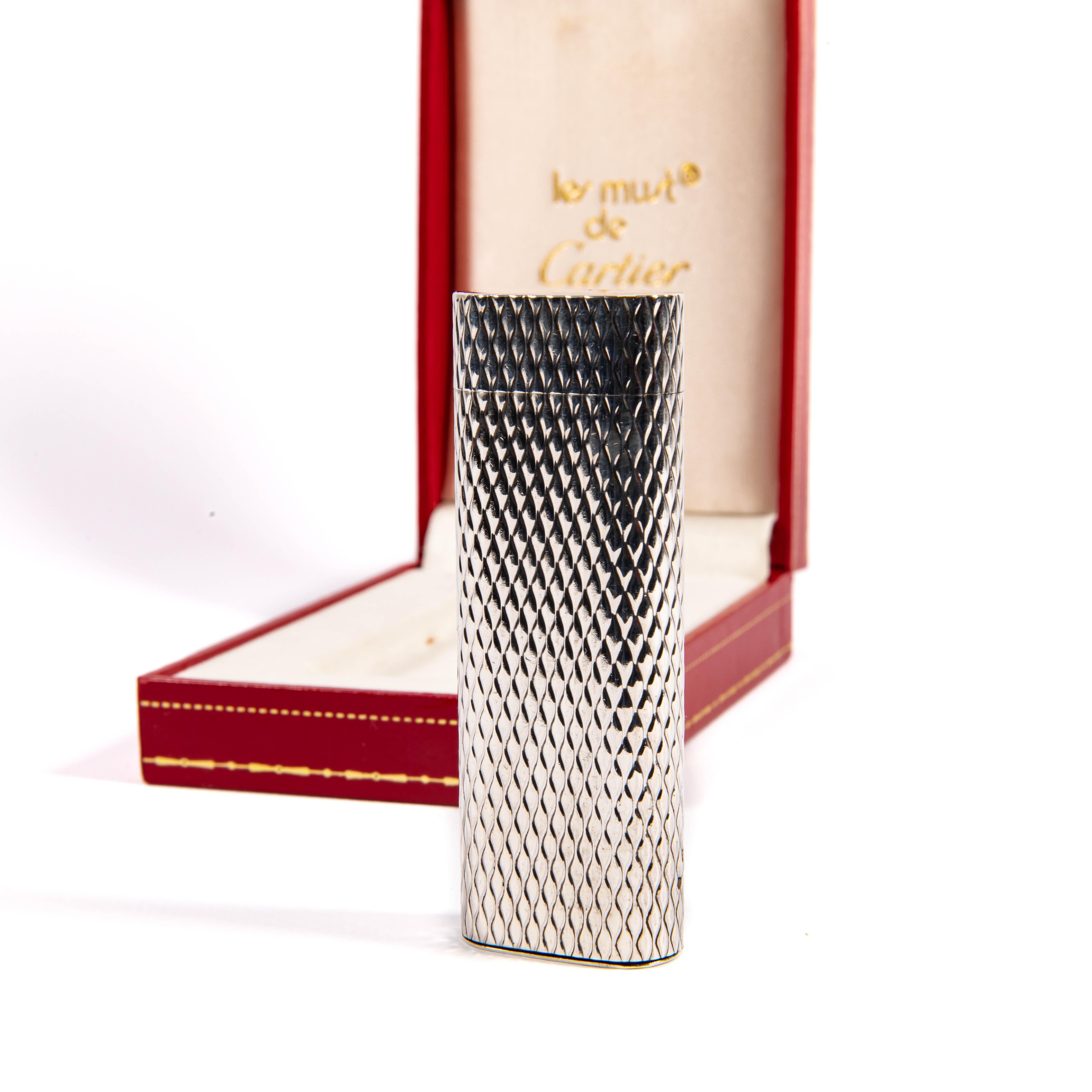 Vintage Factory Solid Silver CARTIER Les Must Lighter in Box 1970s For Sale 1