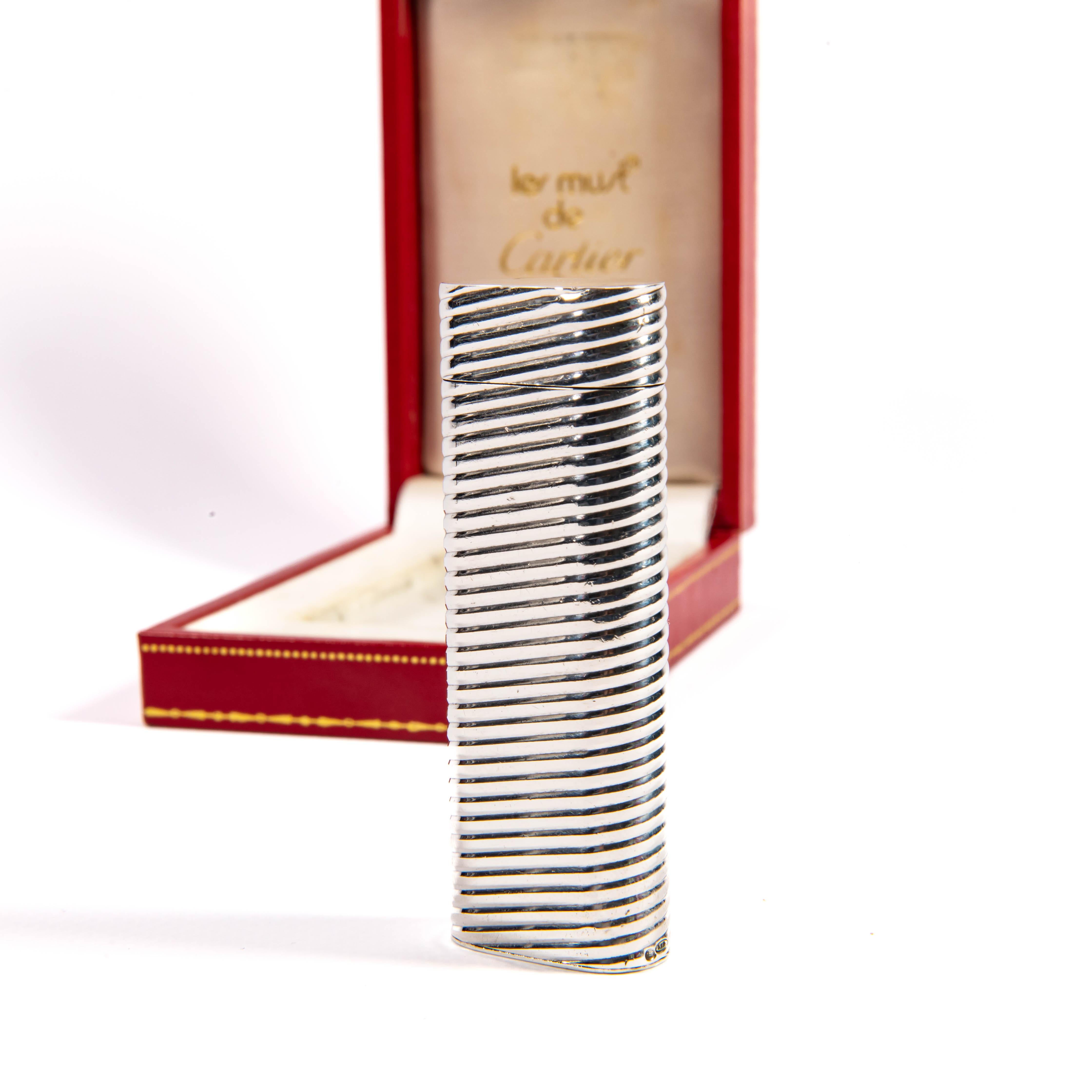 Vintage Factory Solid Silver CARTIER Les Must Lighter in Box 1970s For Sale 1