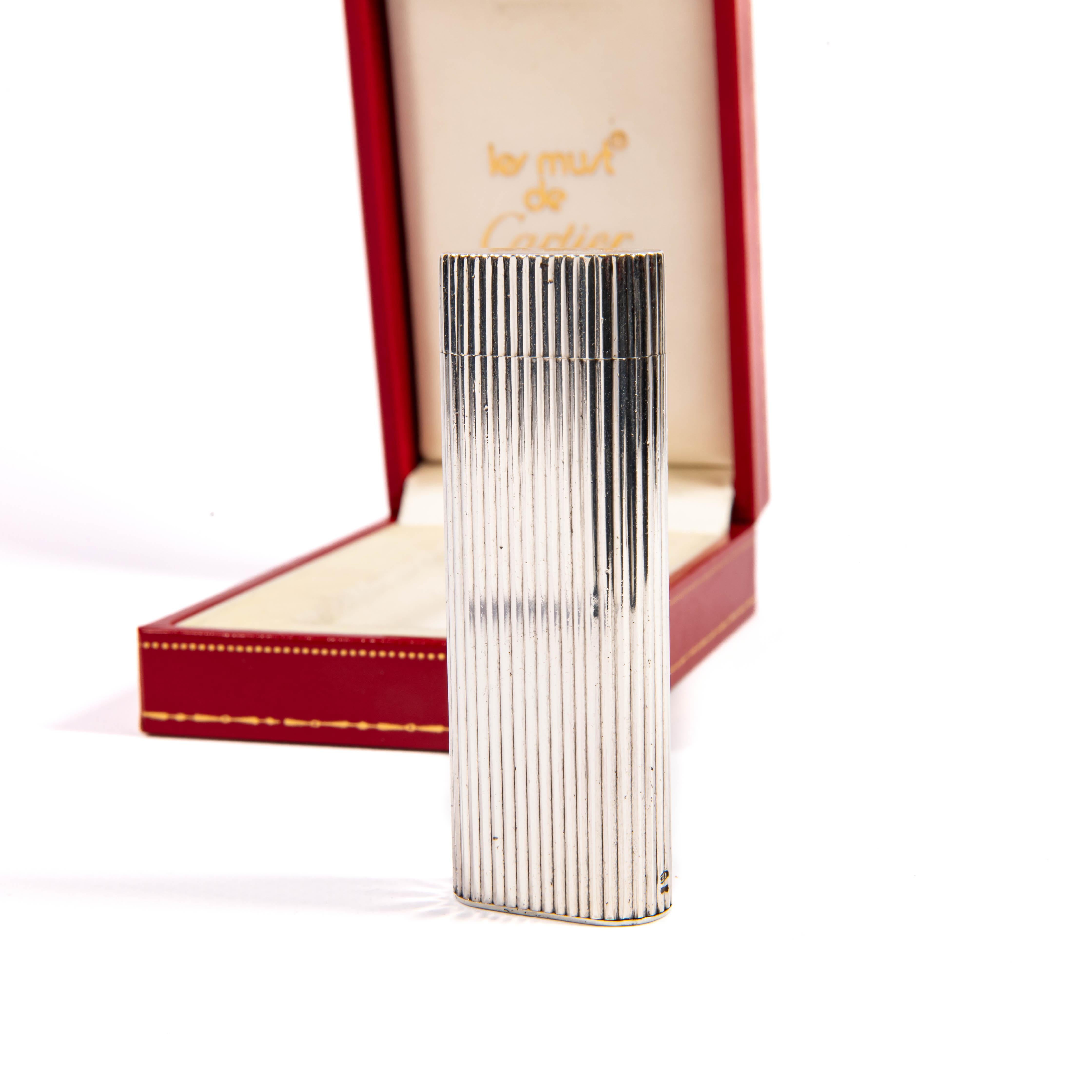 Vintage Factory Solid Silver CARTIER Les Must Lighter in Box 1970s For Sale 1
