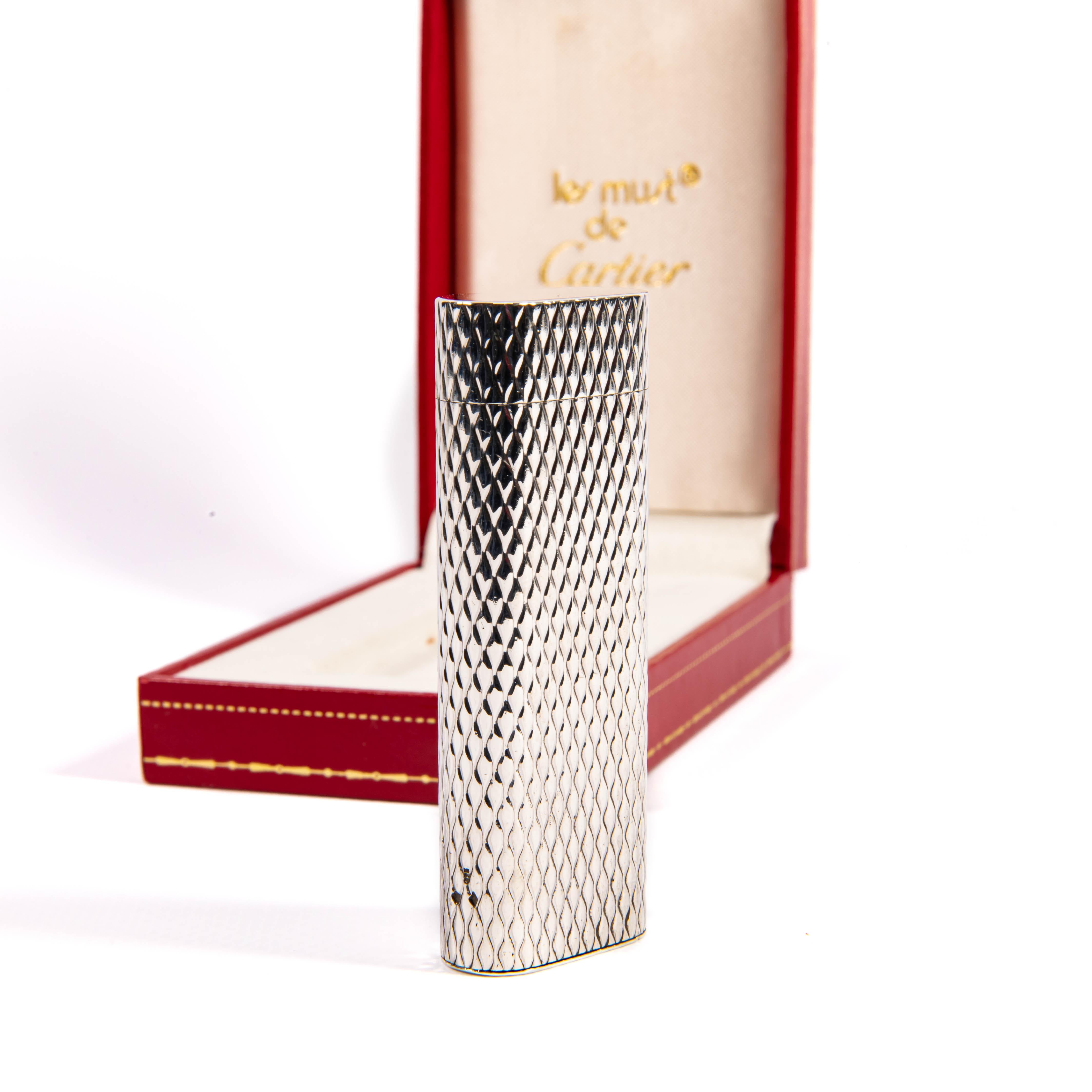 Vintage Factory Solid Silver CARTIER Les Must Lighter in Box 1970s For Sale 2
