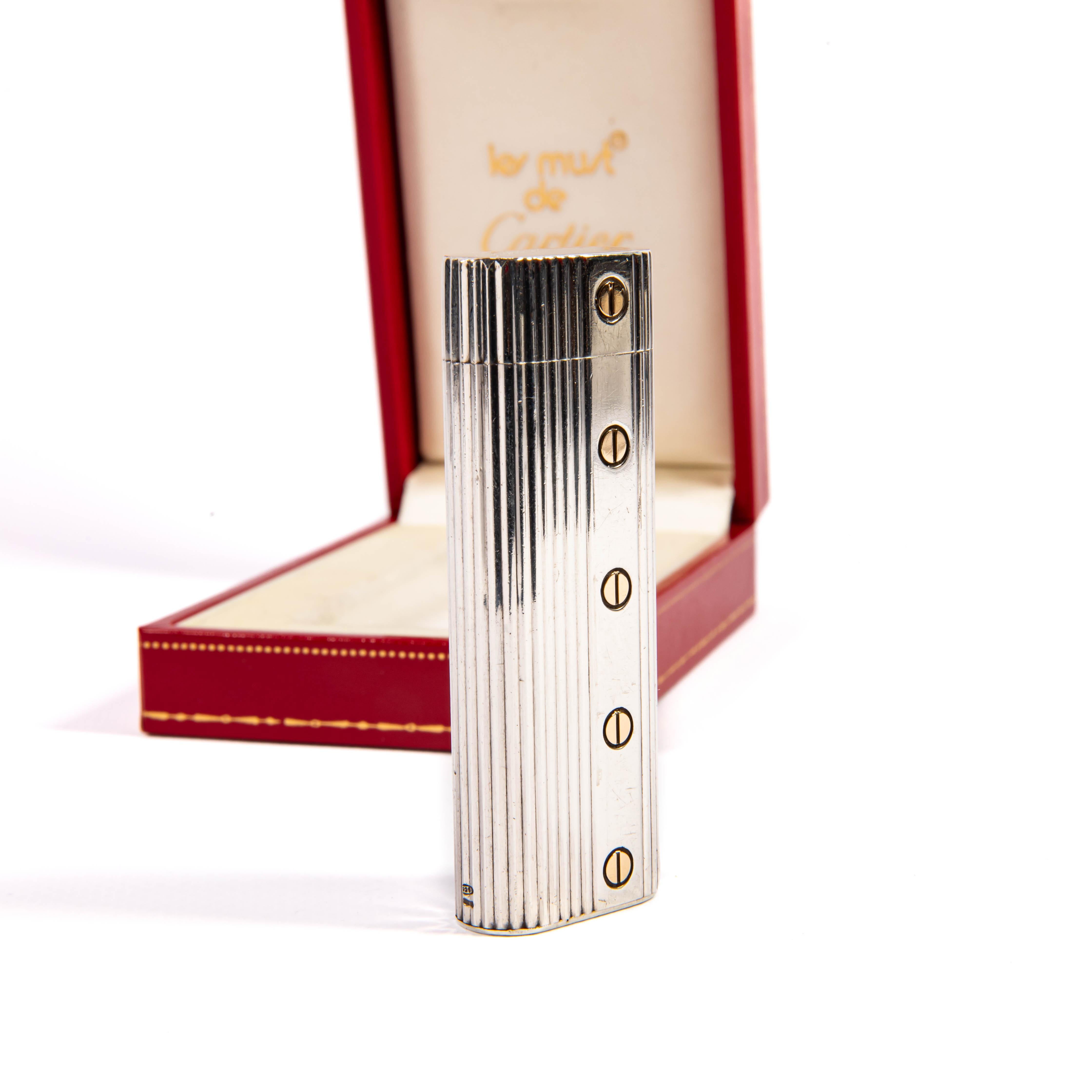 Vintage Factory Solid Silver CARTIER Les Must Lighter in Box 1970s For Sale 2