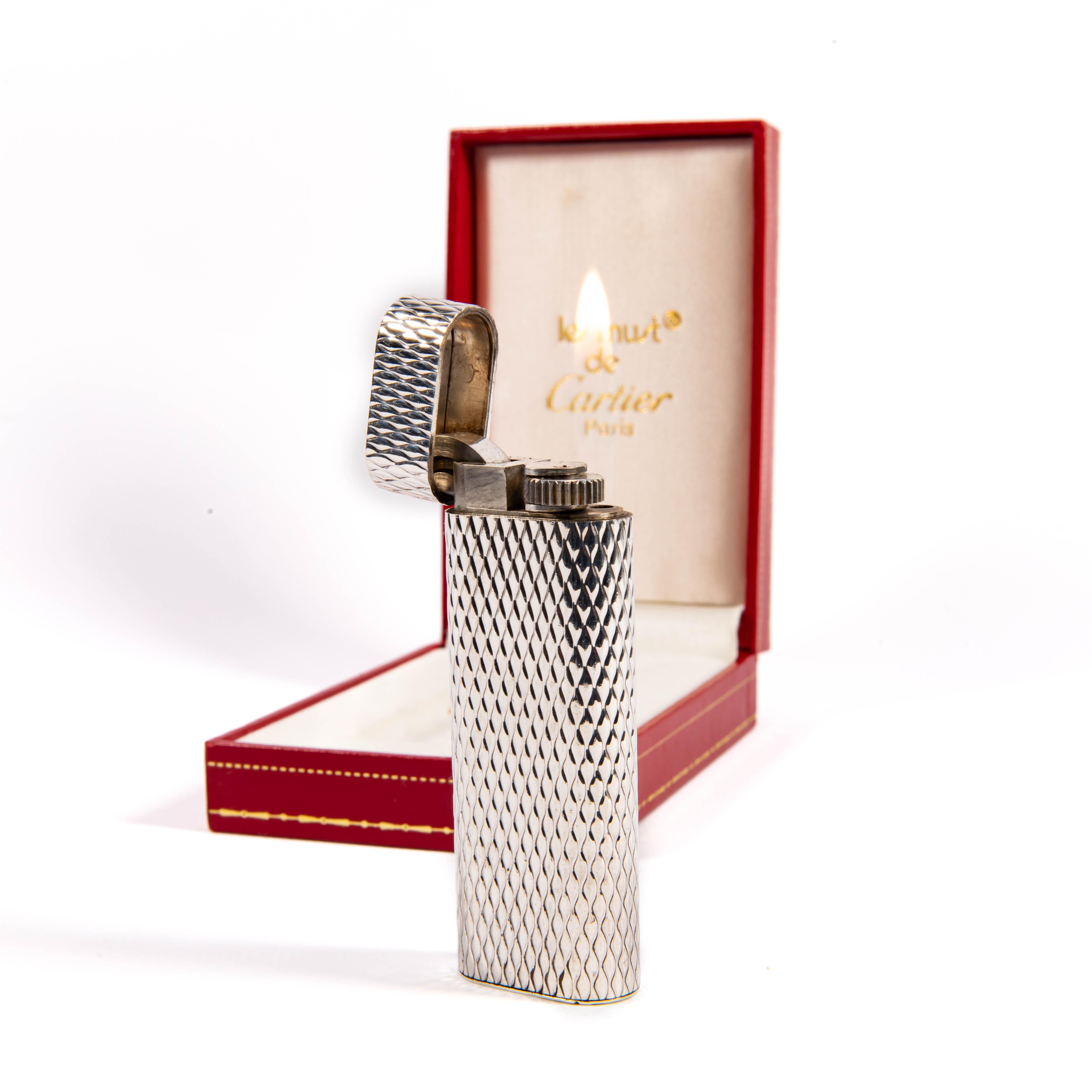 Vintage Factory Solid Silver CARTIER Les Must Lighter in Box 1970s For Sale 3