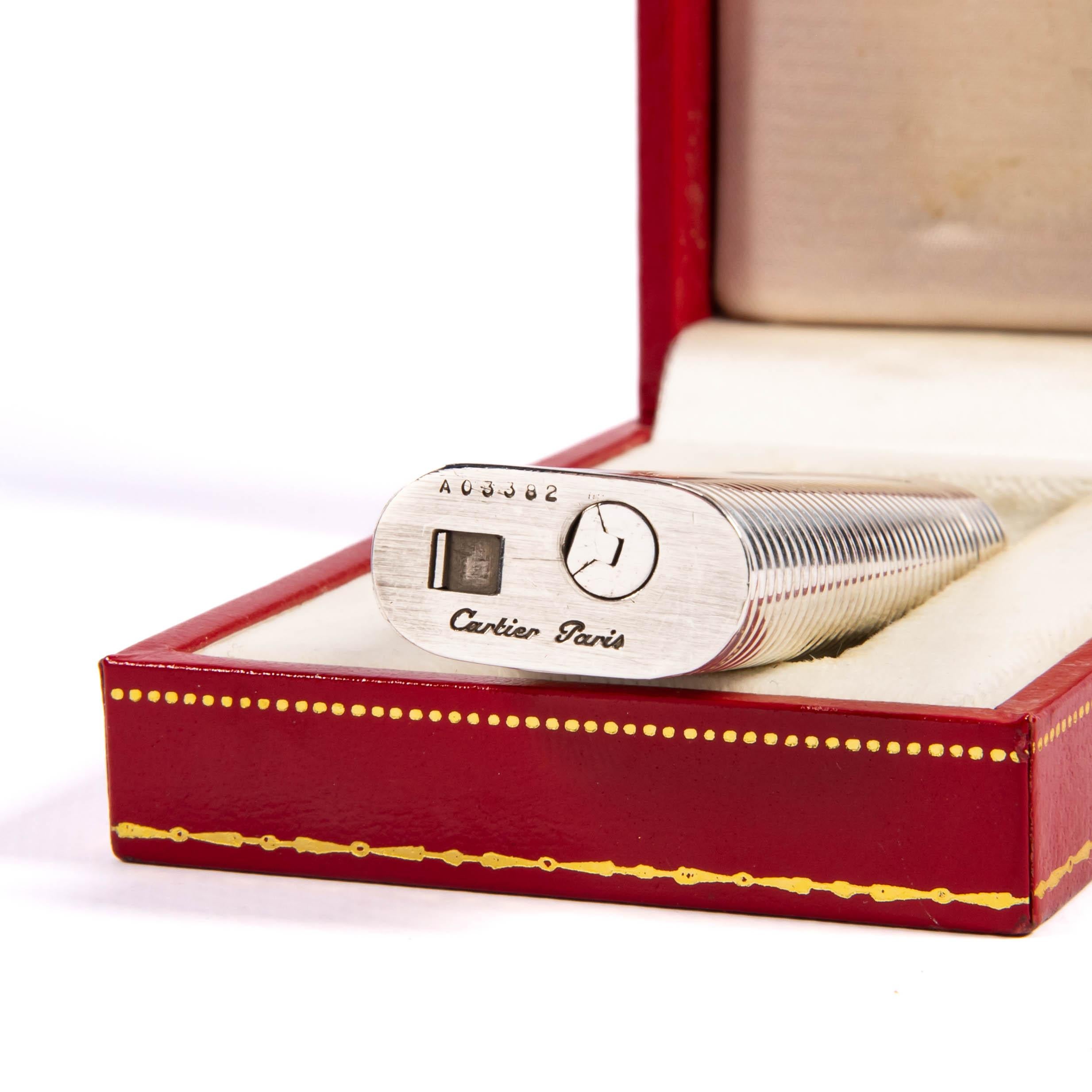 Vintage Factory Solid Silver CARTIER Les Must Lighter in Box 1970s For Sale 5