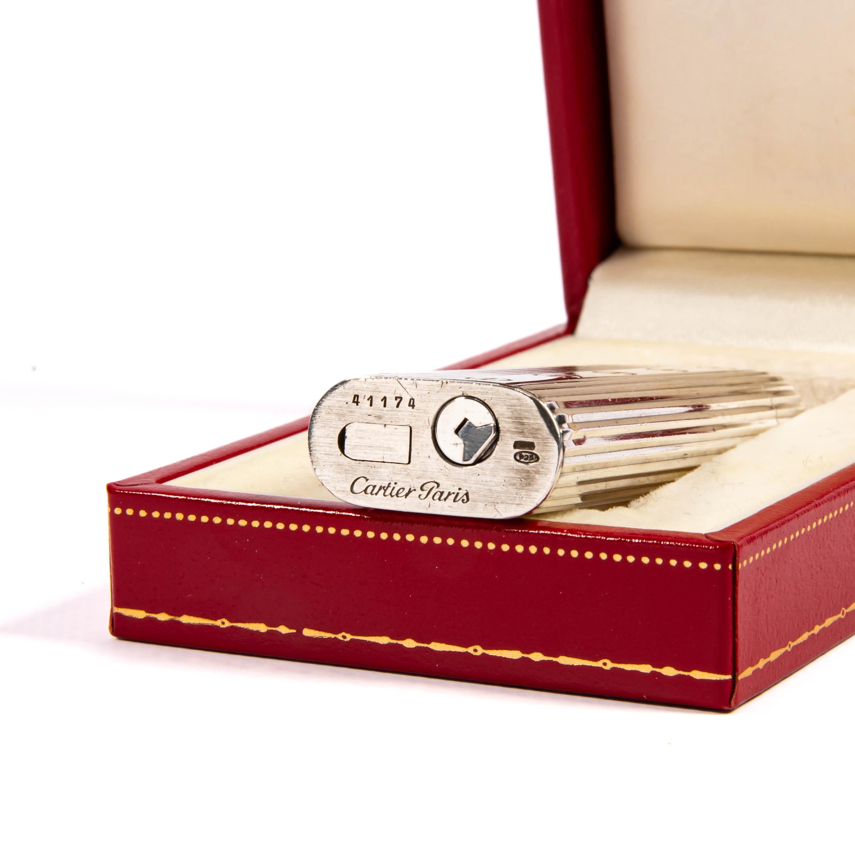 Vintage Factory Solid Silver CARTIER Les Must Lighter in Box 1970s For Sale 5