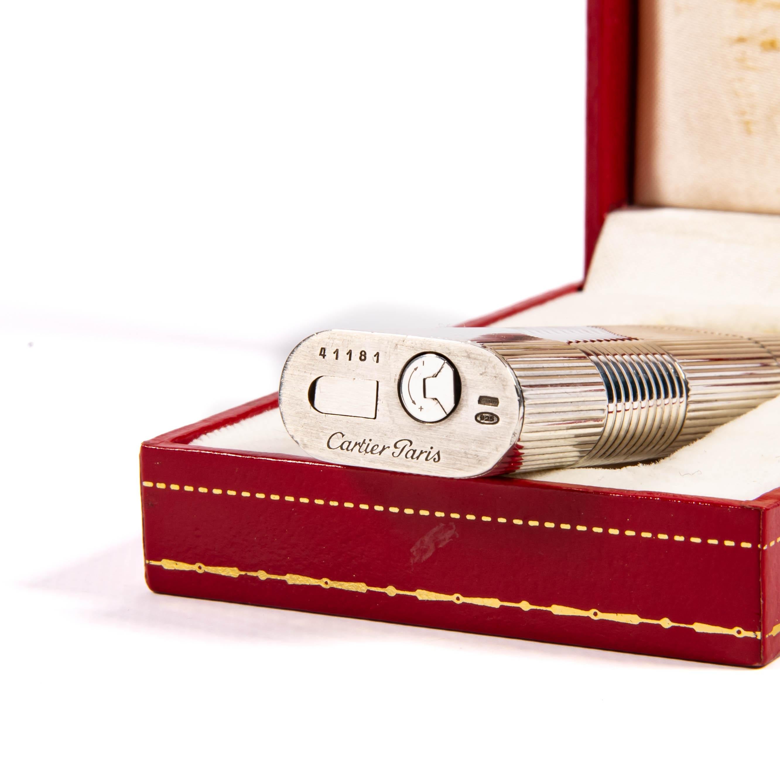 Vintage Factory Solid Silver CARTIER Les Must Lighter in Box 1970s For Sale 5