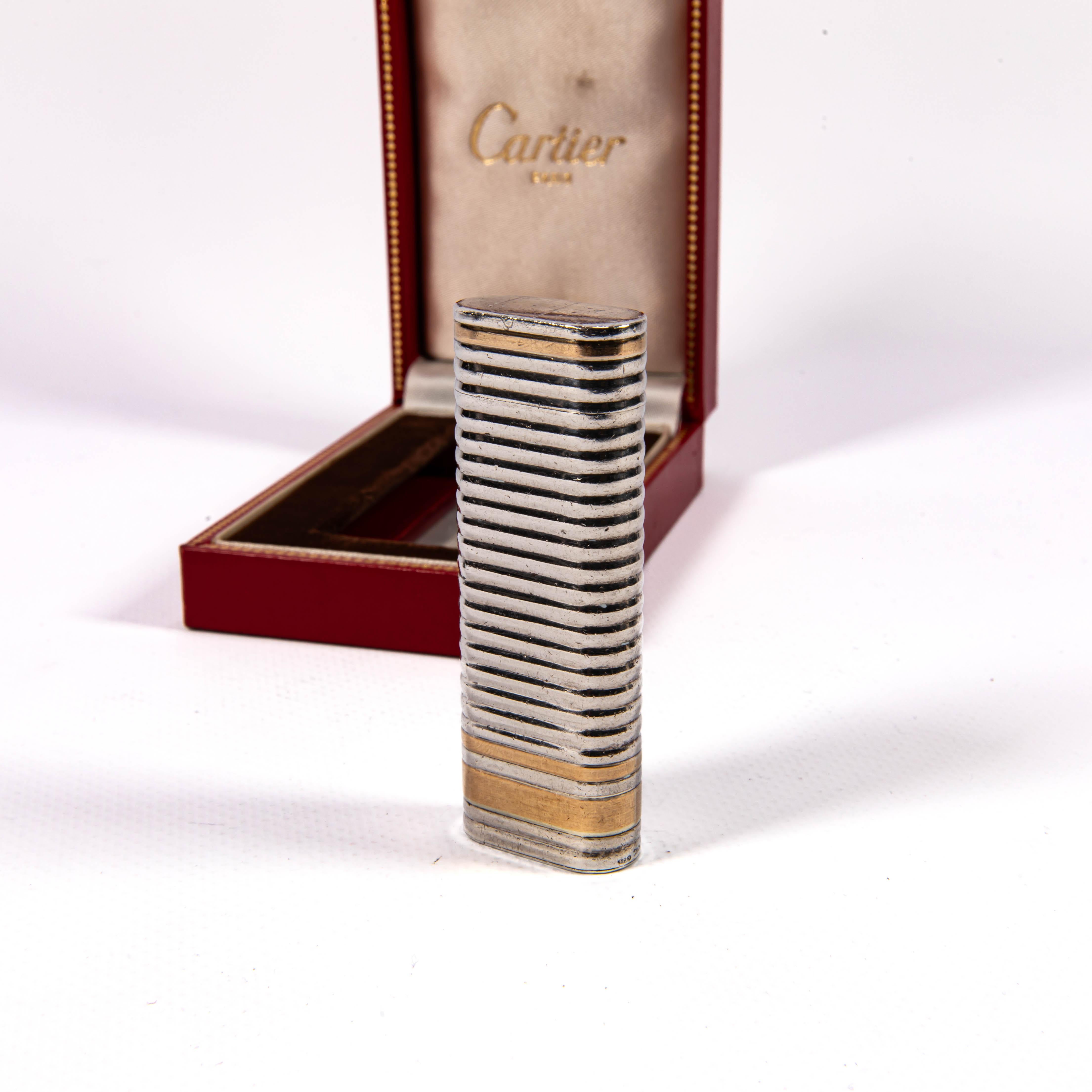 Accendino d'epoca in argento Sterling CARTIER Les Must in scatola 1970s in vendita 1