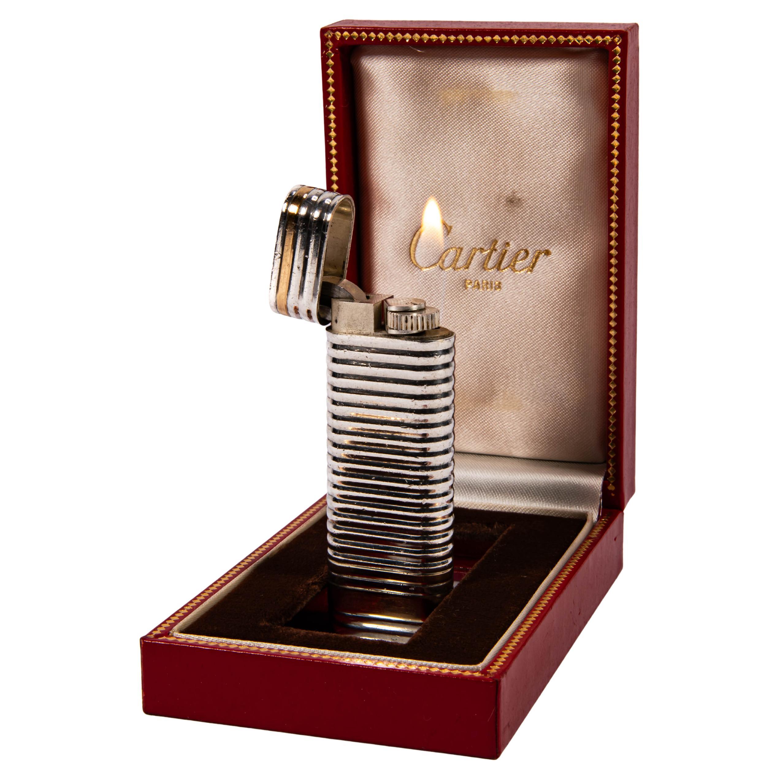 Vintage Factory Sterling Silver CARTIER Les Must Lighter in Box 1970s