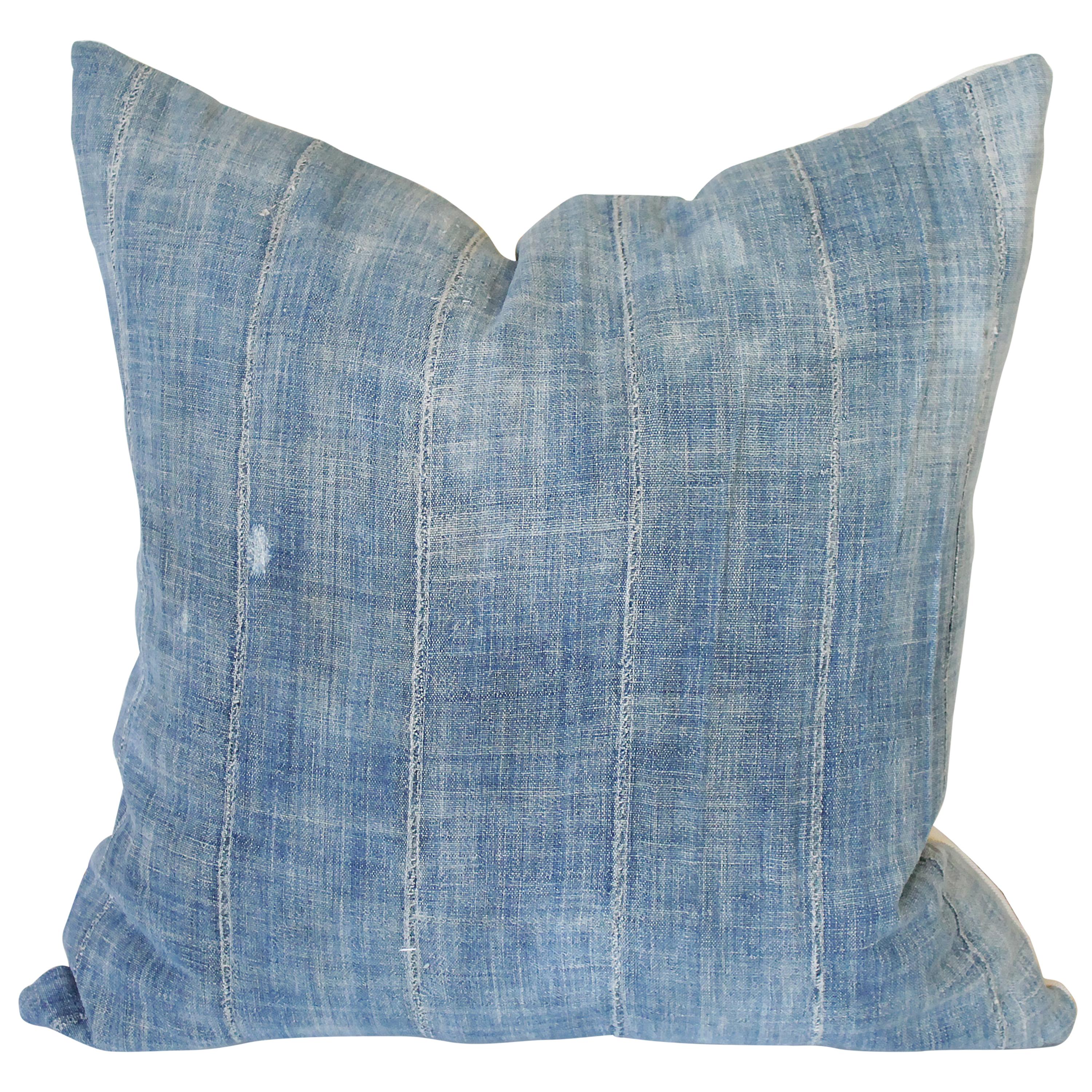 Pillow made from Vintage Mali Indigo Fabric