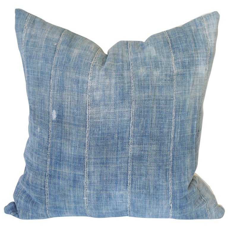Vintage Faded Blue Indigo African Mud Cloth Pillow Cover at 1stDibs | blue  mudcloth pillow