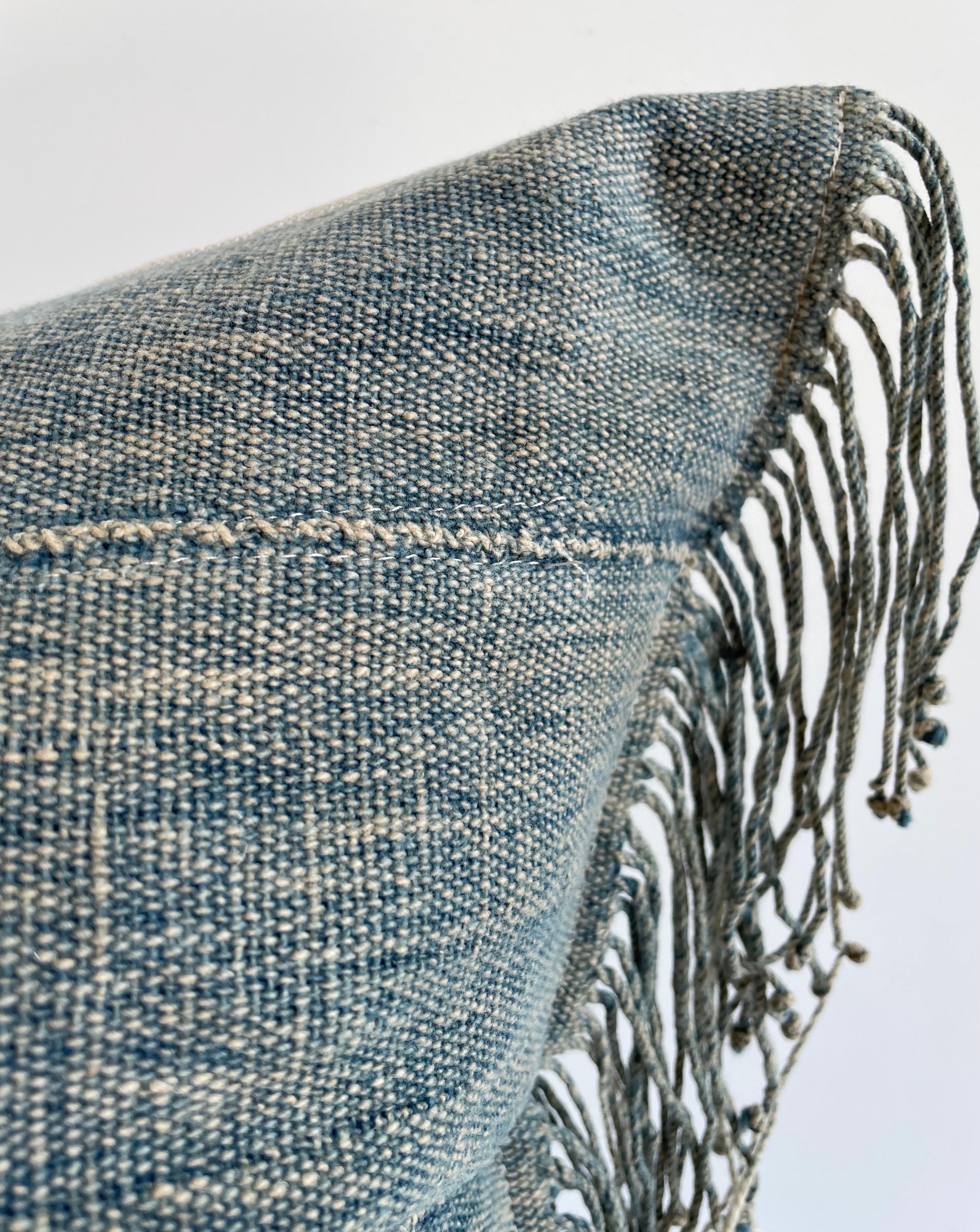 Vintage Faded Blue Indigo Cloth and Linen Pillow In Good Condition In Old Town Orange, CA