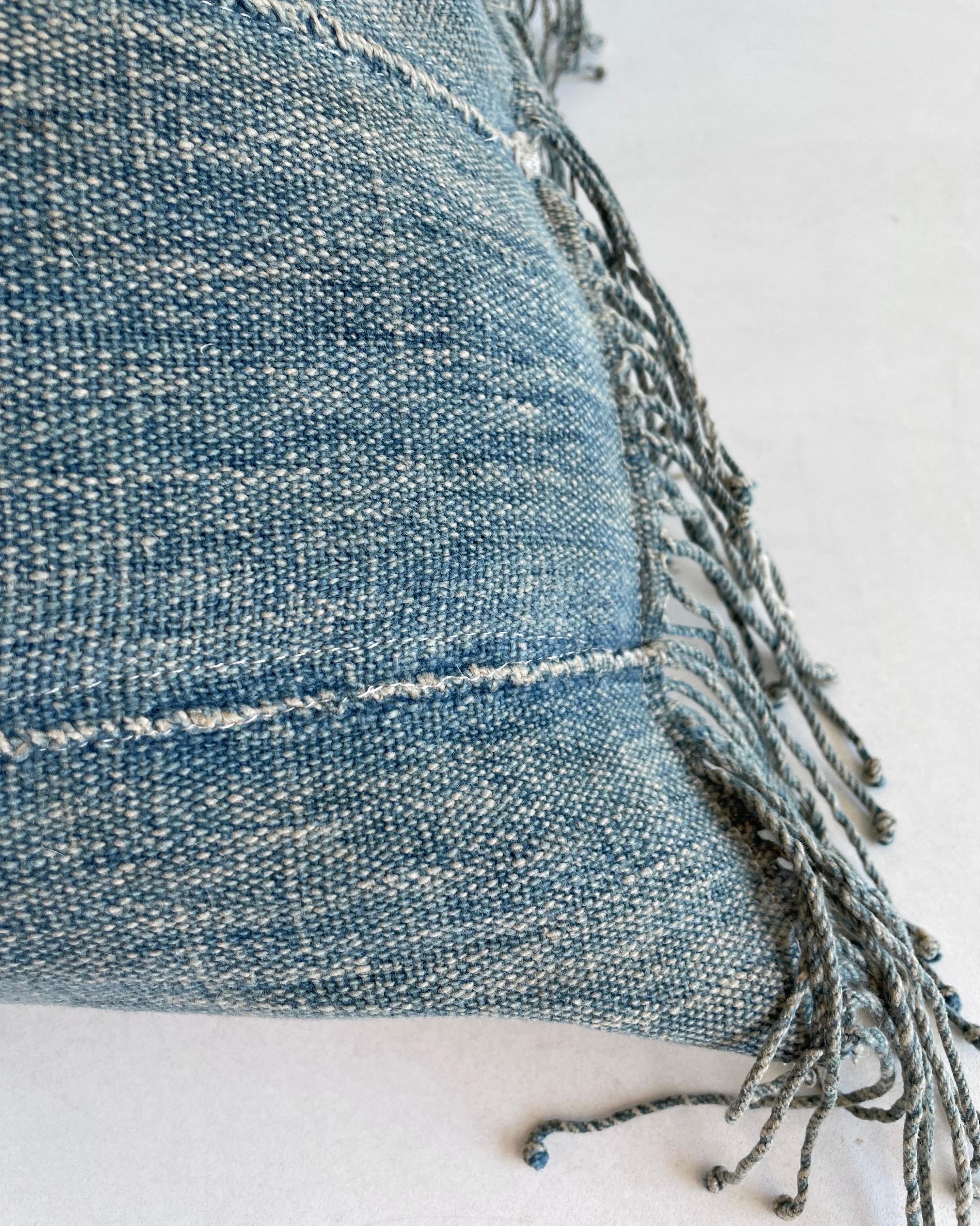 20th Century Vintage Faded Blue Indigo Cloth and Linen Pillow