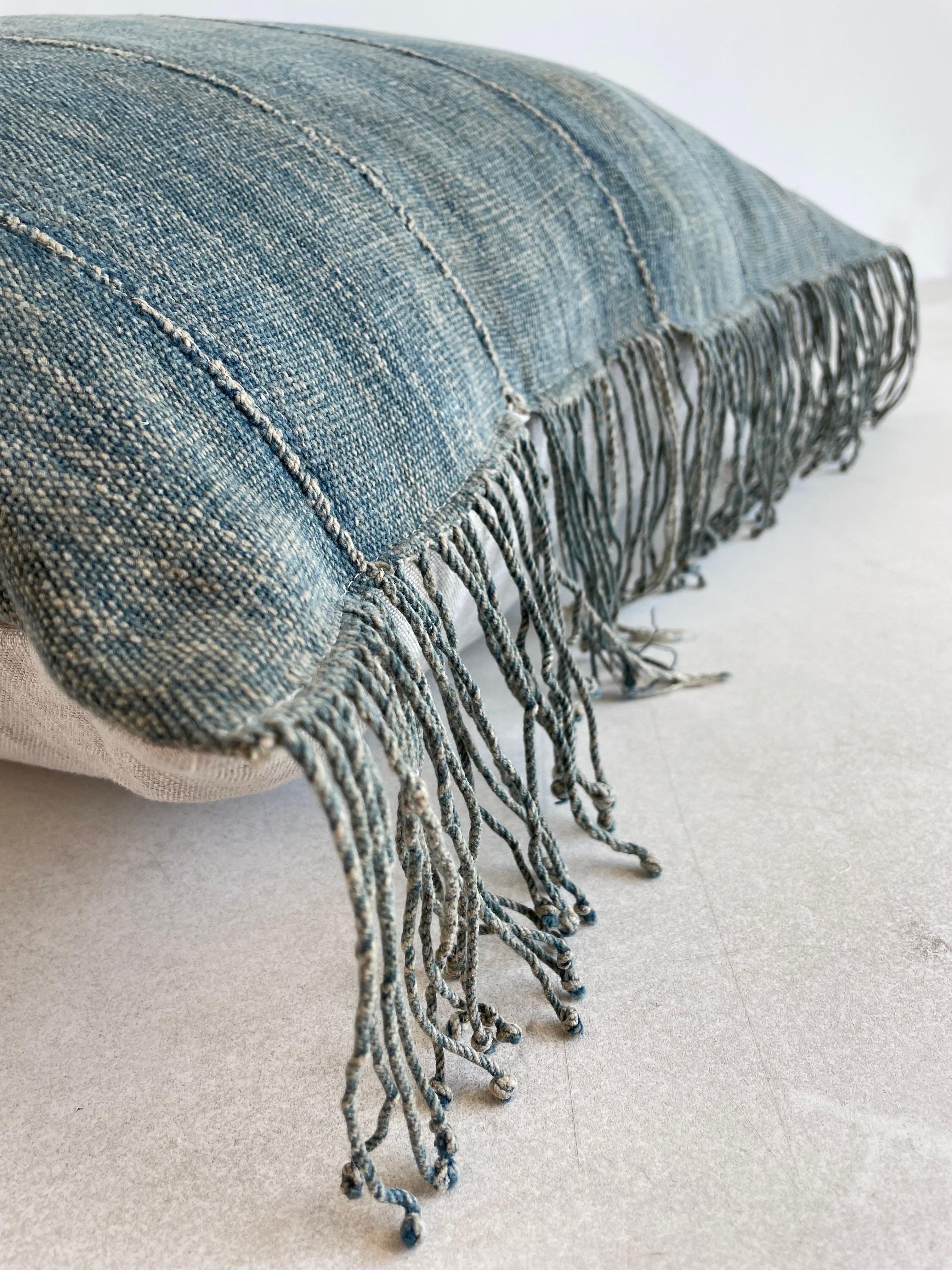 Vintage Faded Blue Indigo Cloth and Linen Pillow 2