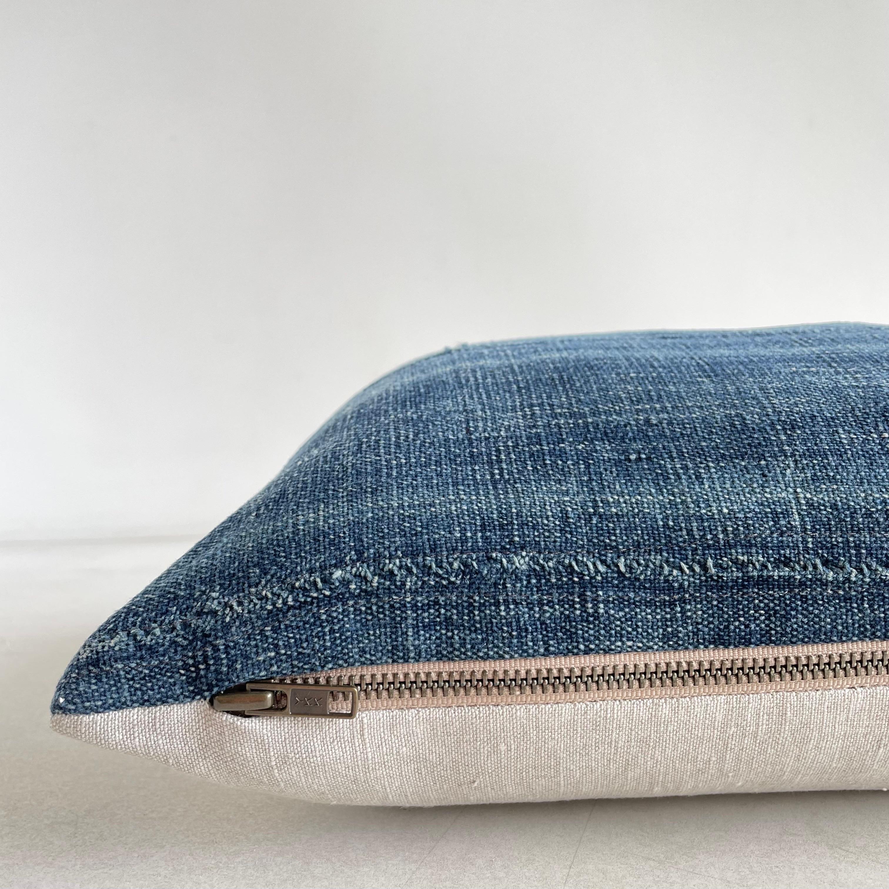 Vintage Faded Blue Indigo Cloth and Linen Pillow 3