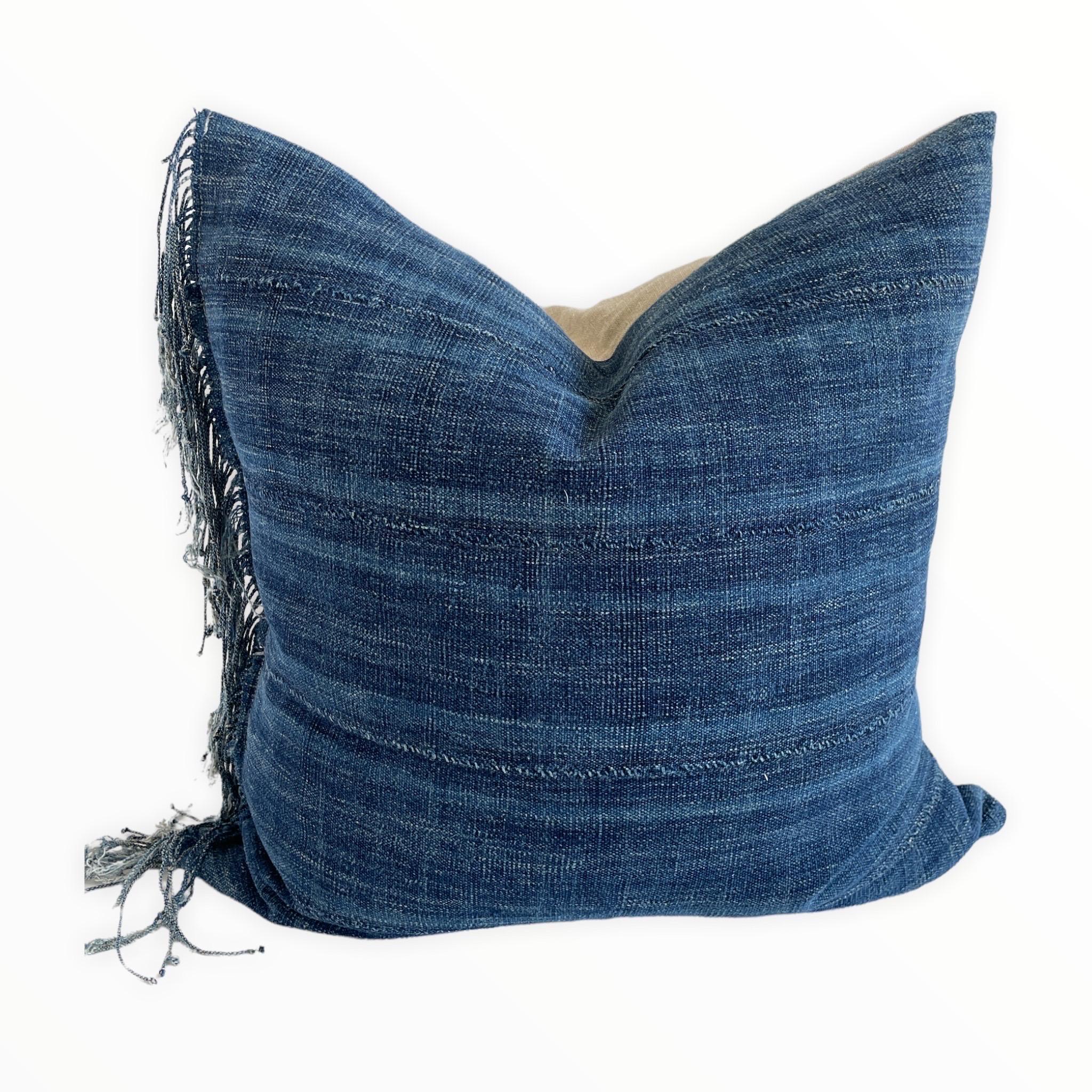 Vintage Faded Blue Indigo Cloth and Linen Pillow 4