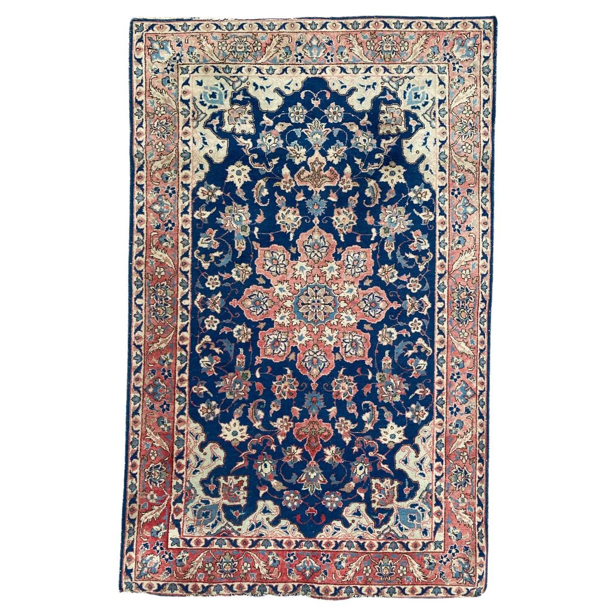 Bobyrug’s Vintage Faded Floral Najaf Abad Rug For Sale