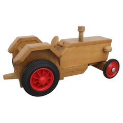 Vintage Fagus Toy Tractor, Solid Oak Construction, Rubber Tires