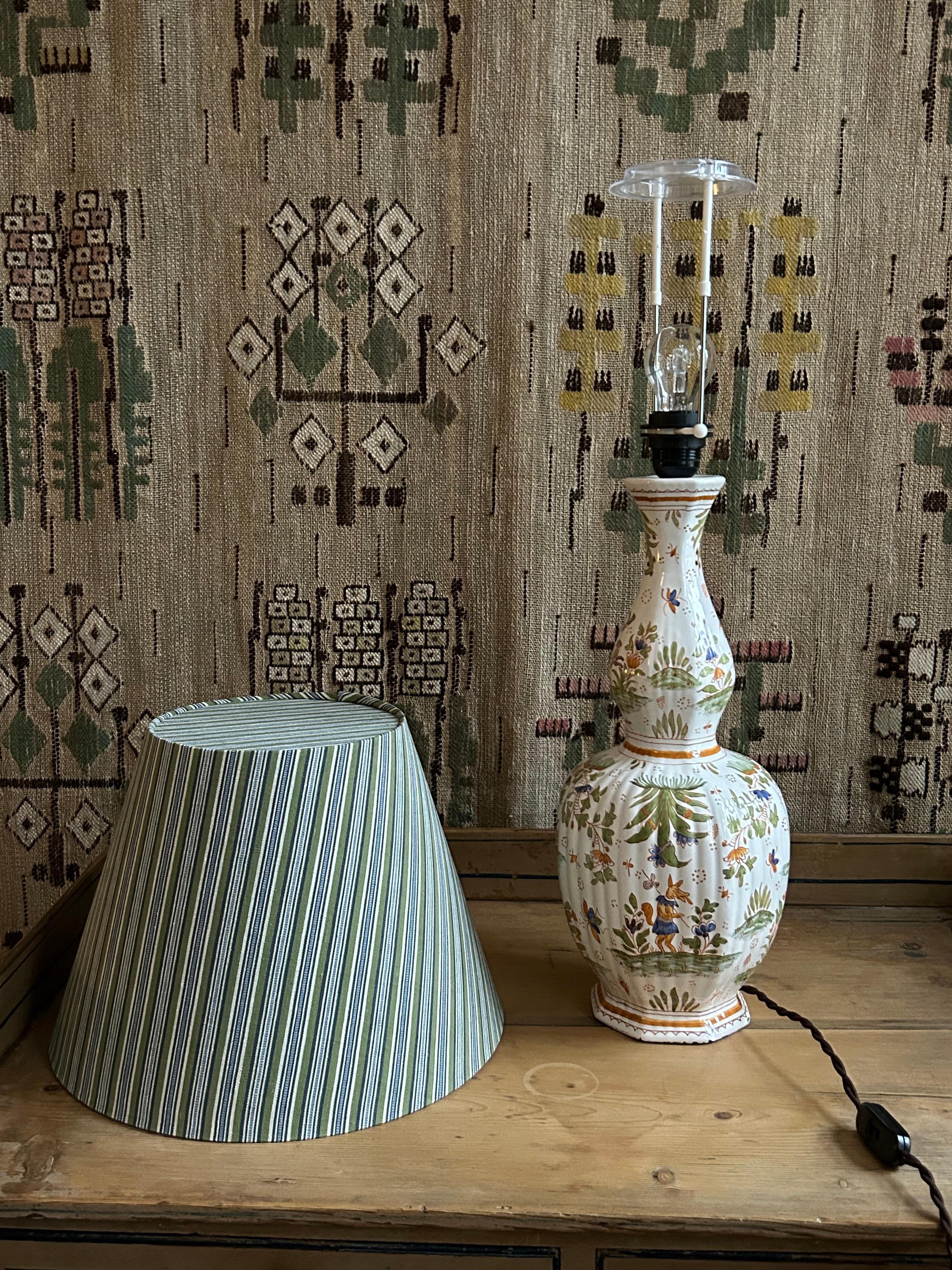Vintage Faience Ceramic Table Lamp with Customized Shade, France, 20th Century 5