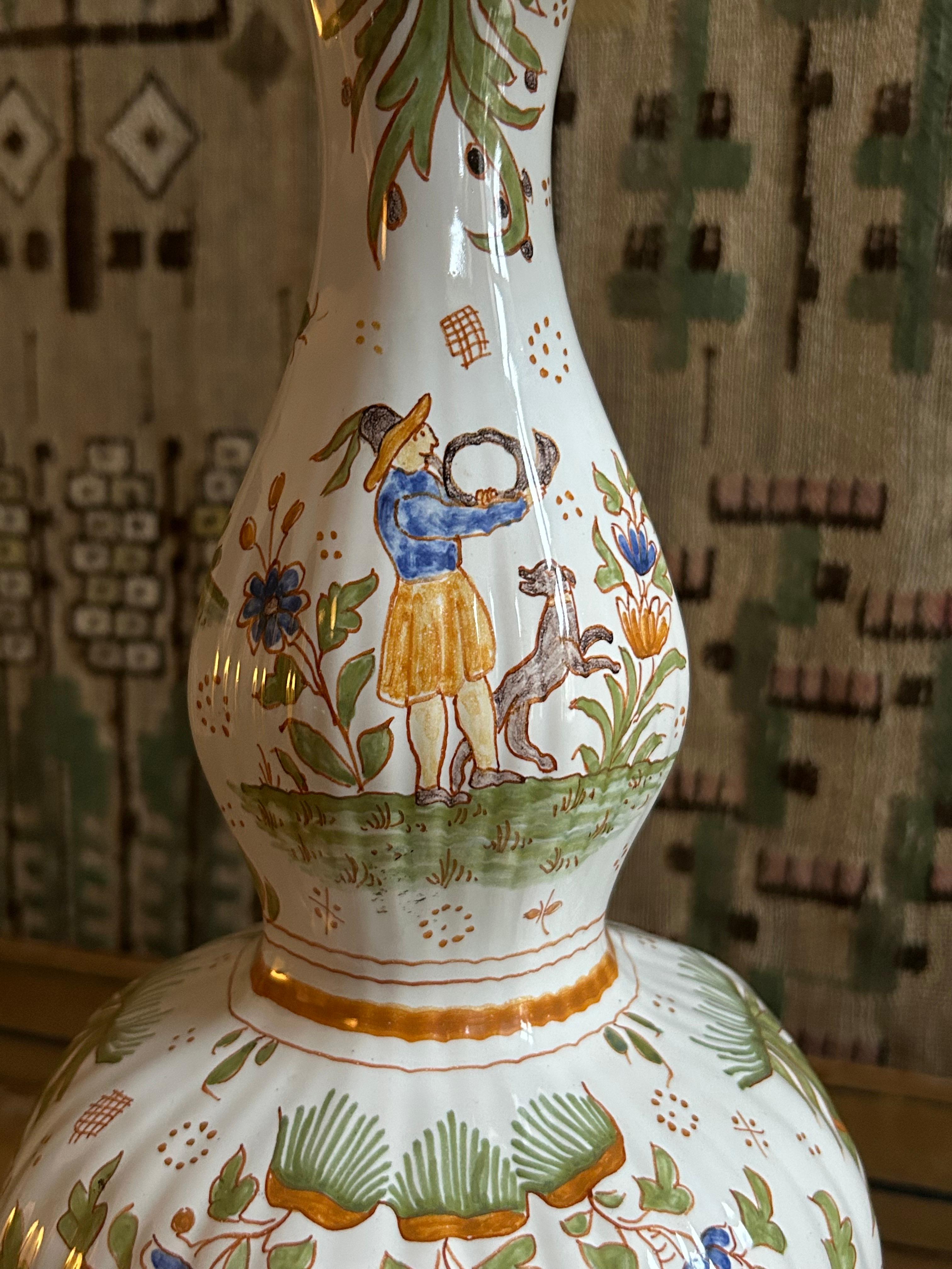 Vintage Faience Ceramic Table Lamp with Customized Shade, France, 20th Century 1